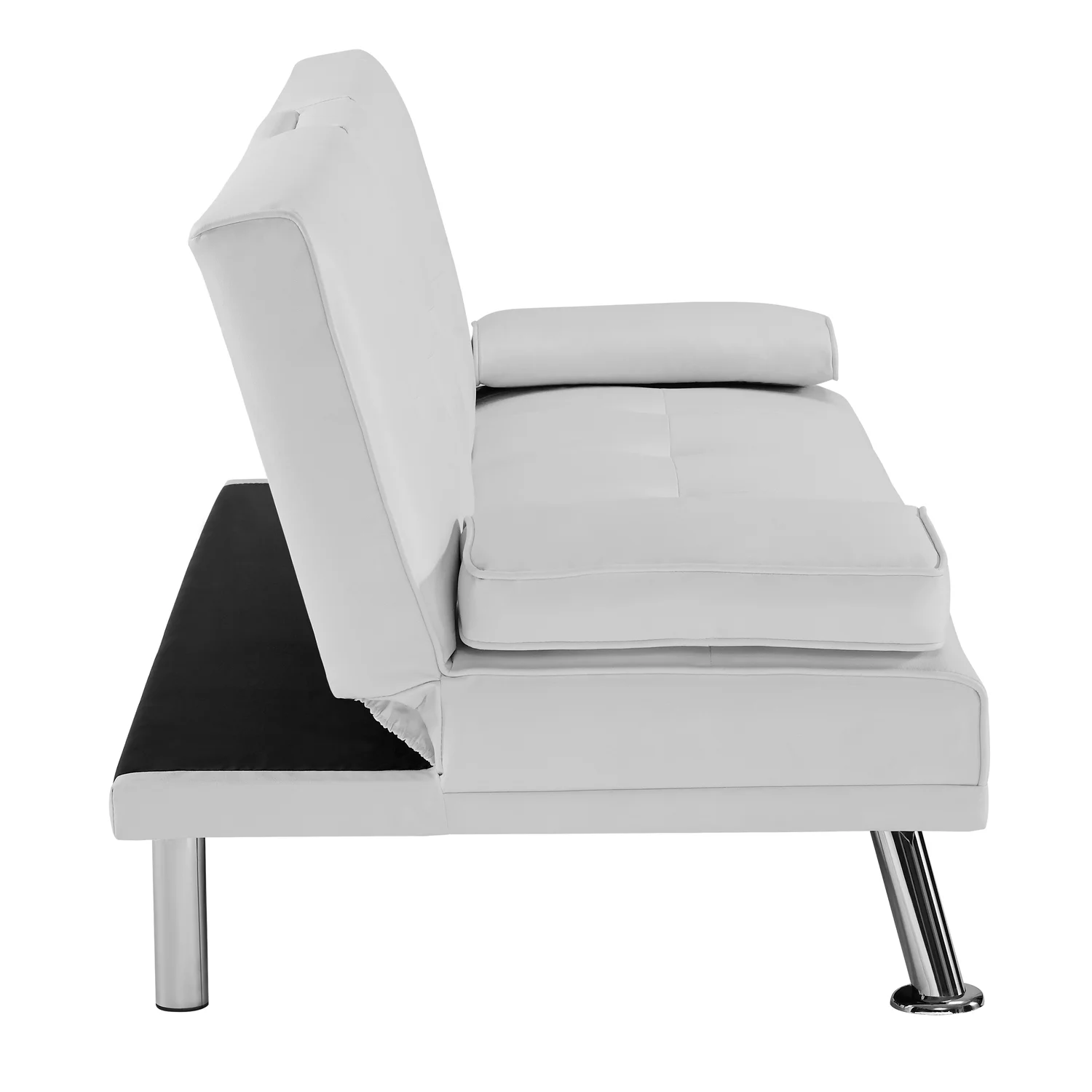White Convertible Futon Sofa, Modern Reclining Black Sleeper Sofa, Faux Leather Futon Sofa Bed with Armrest and Cupholders