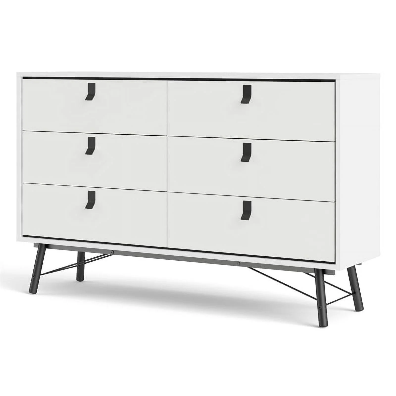 Pemberly Row Engineered Wood 6 Drawer Double Dresser in White Matte and Black