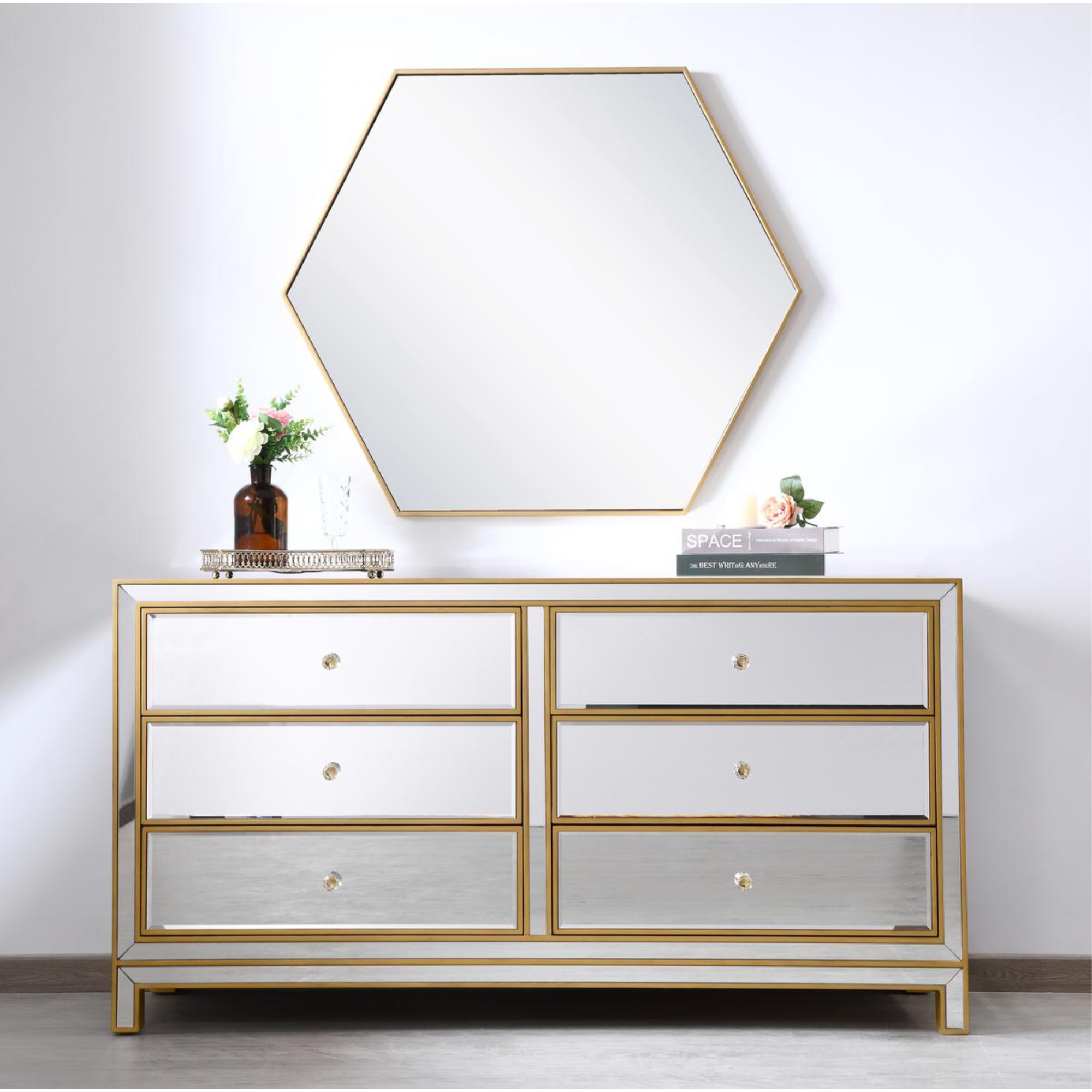 Elegant Decor MF72036G 38 x 12 in. Dresser with 6 Drawers, Gold