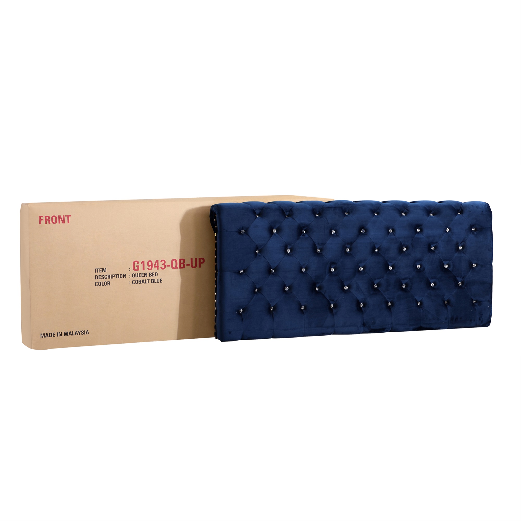 Passion Furniture Maxx Navy Blue Tufted Upholstered Full Panel Bed