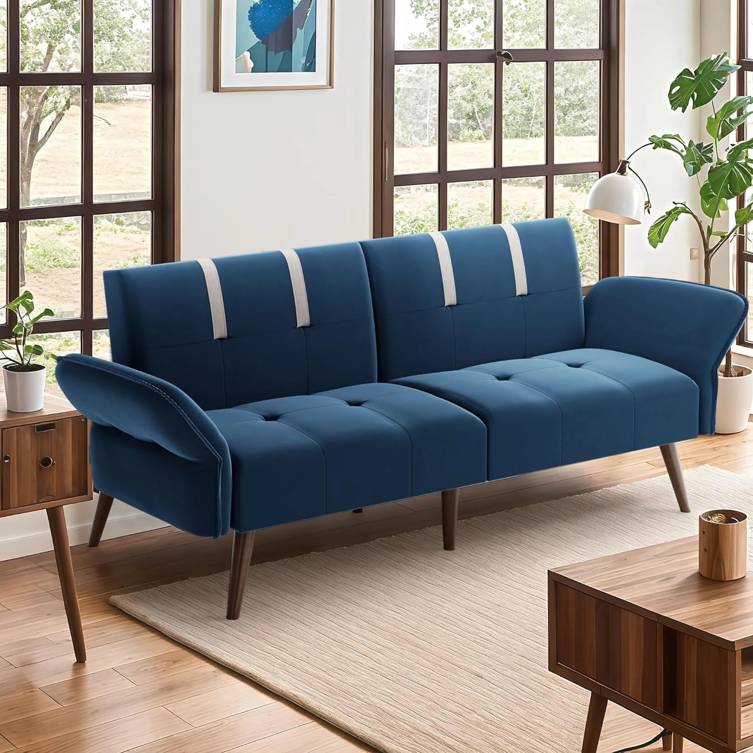 Convertible Sofa Futon Sofa Bed Living Room Sofas Apartment Office Small Space With Adjustable Armrest Backrest Furniture Home