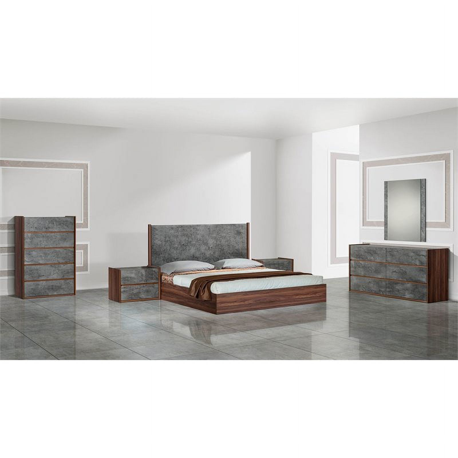 Modrest Rado 6-Drawer Modern Wood and Stucco Dresser in Gray/Walnut