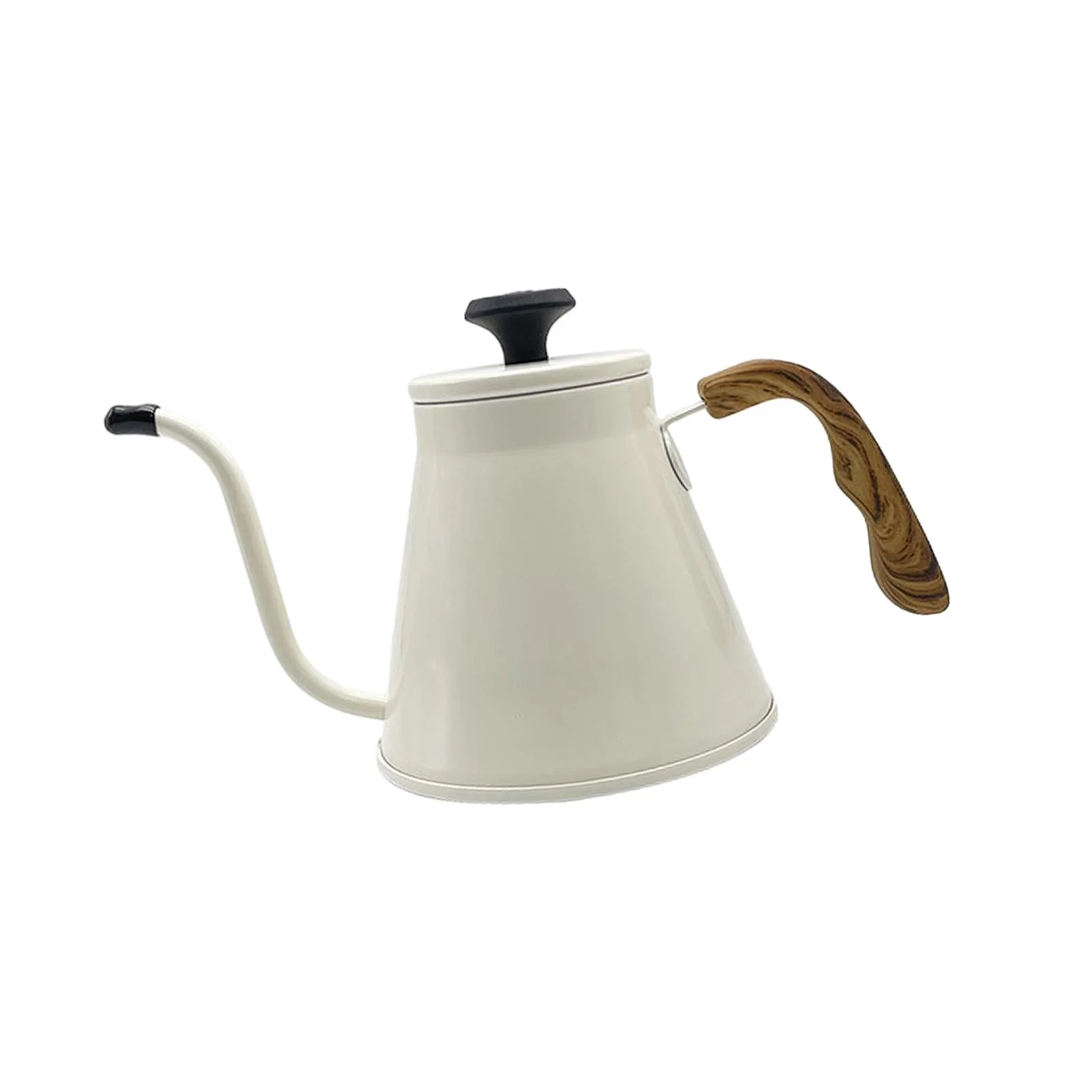 1L Pour over Coffee Kettle Scratch Resistant for Camping Outdoor Wood Handle Tea Pot Gooseneck for Camping Picnic Office Outdoor Indoor Home White