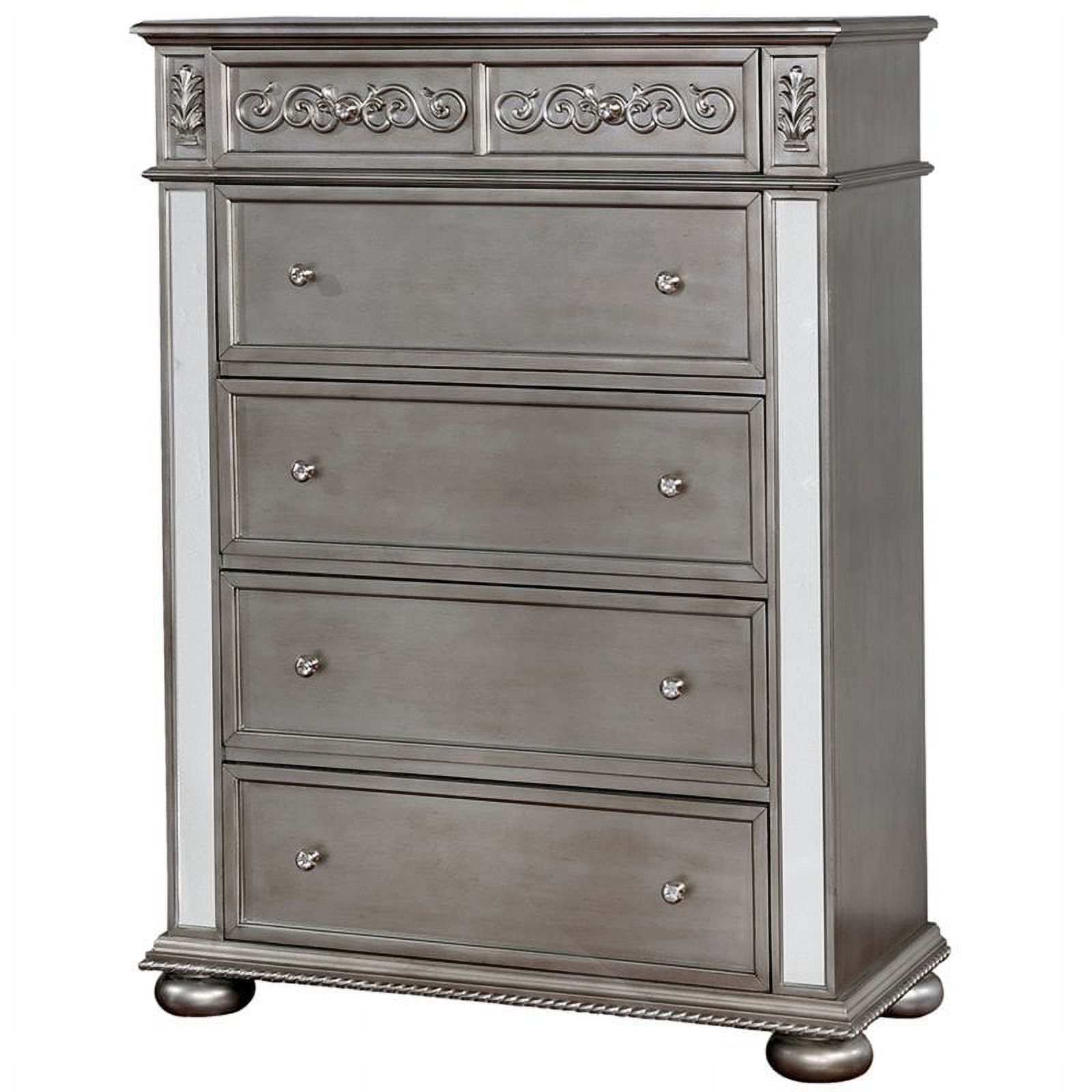 Furniture of America Viktoria Traditional Solid Wood 5-Drawer Chest in Silver