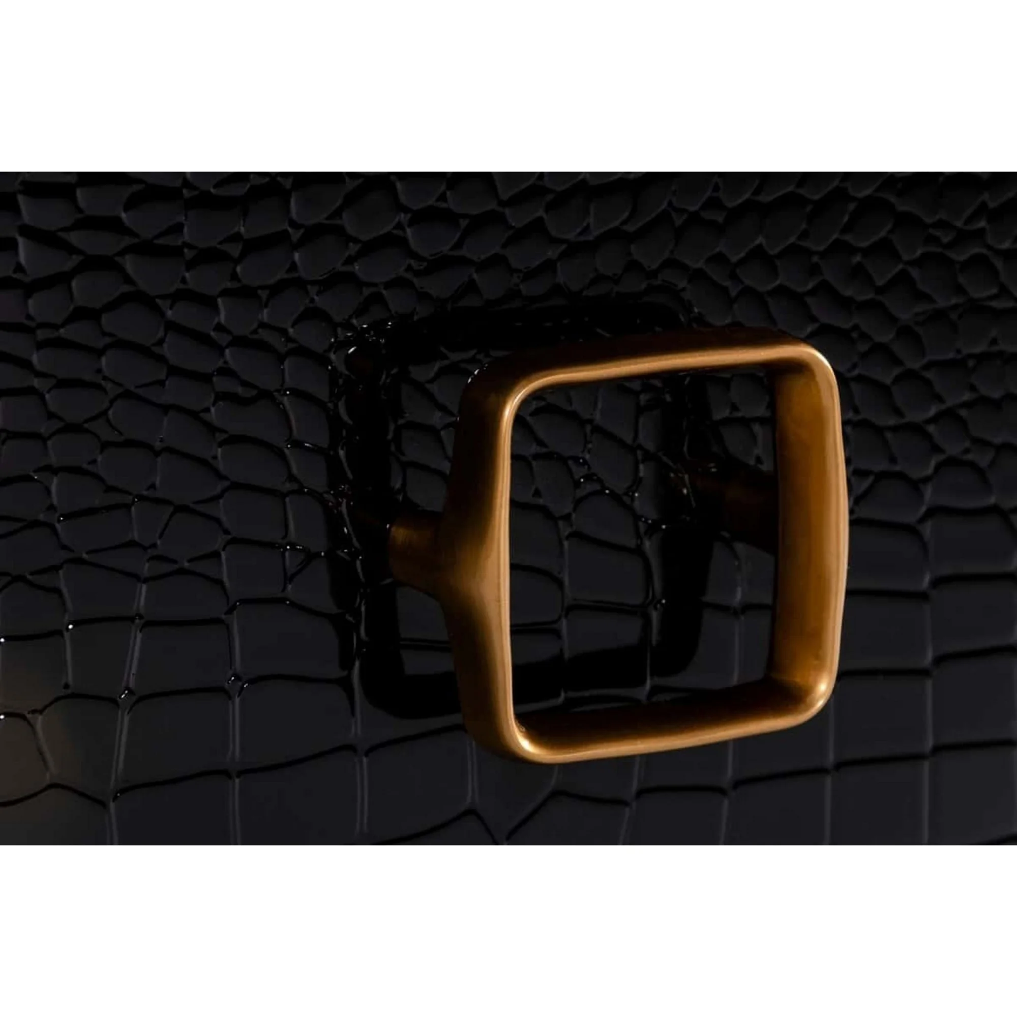 Benjara Hart 63 Inch Dresser, 6 Drawers, Crocodile Skin Texture, Lacquer, Black