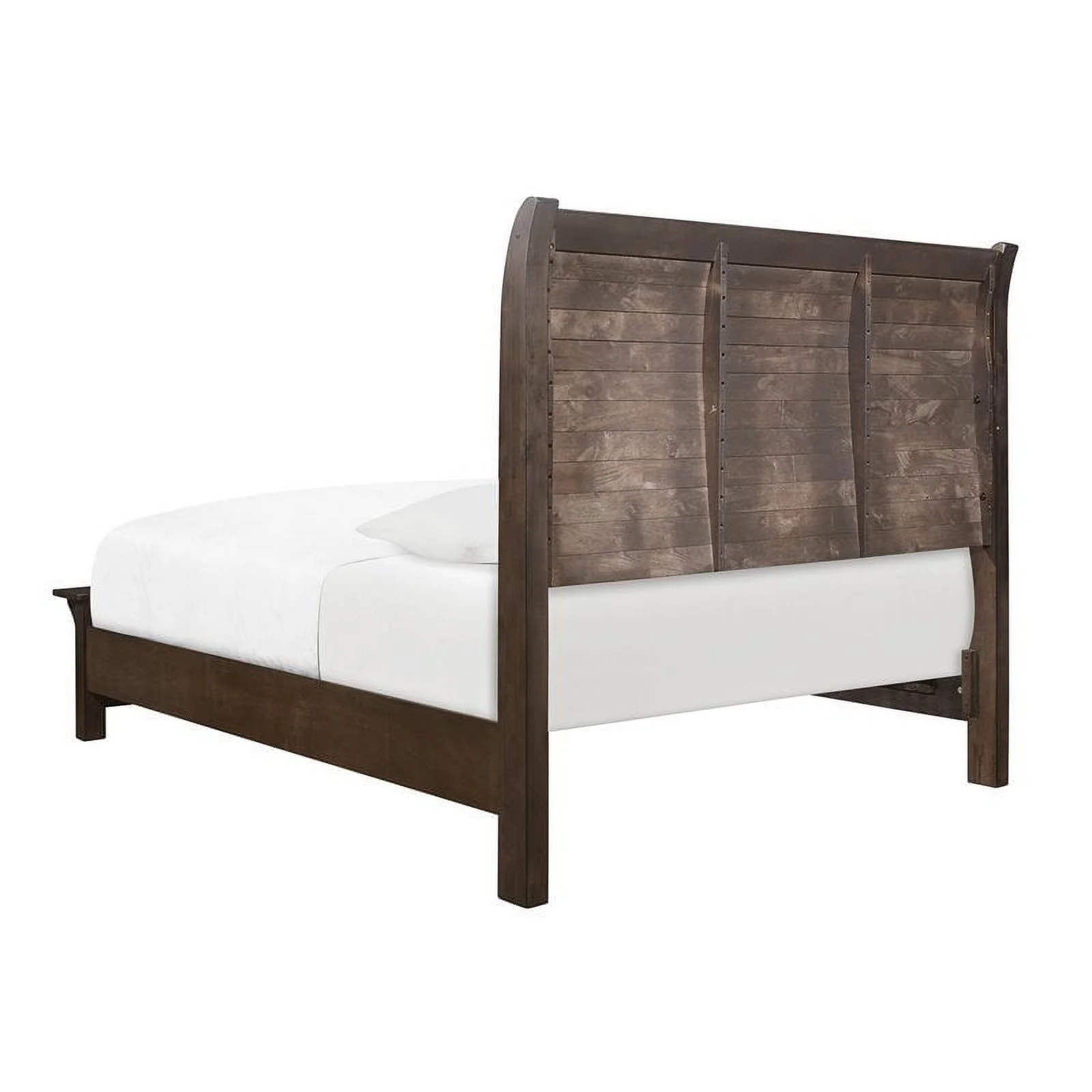 Wallace & Bay Bonilla Gray Brown Queen Bed with Curved Plank Headboard And Built-In Bench Footboard