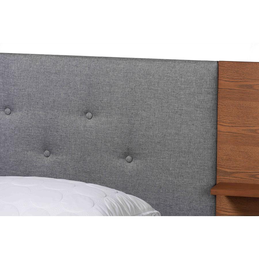Baxton Studio Eliana Fabric & Wood King Bed with Nightstand in Gray/Walnut