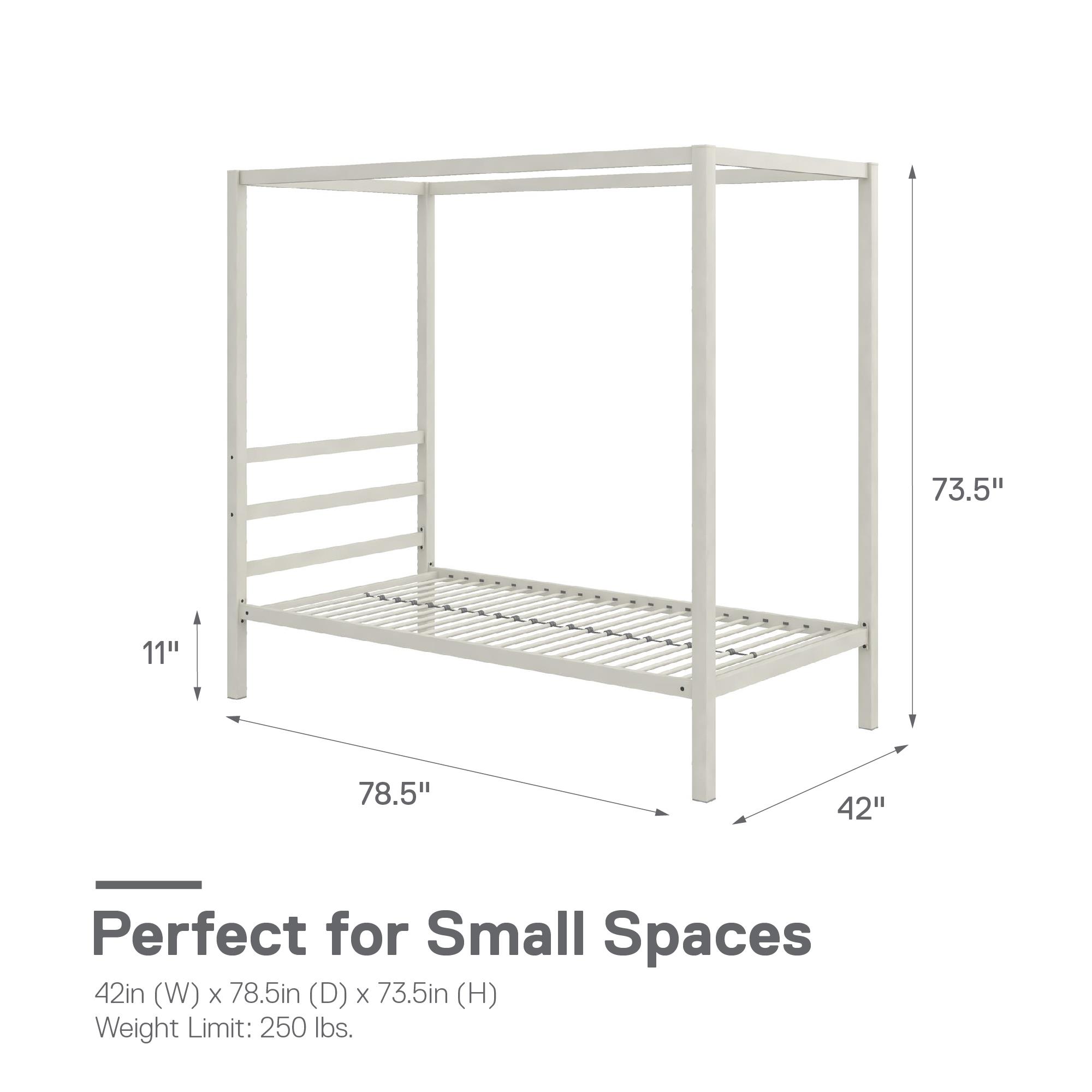 Bellamy Studios Modern Metal Canopy Poster Bed, Twin, White