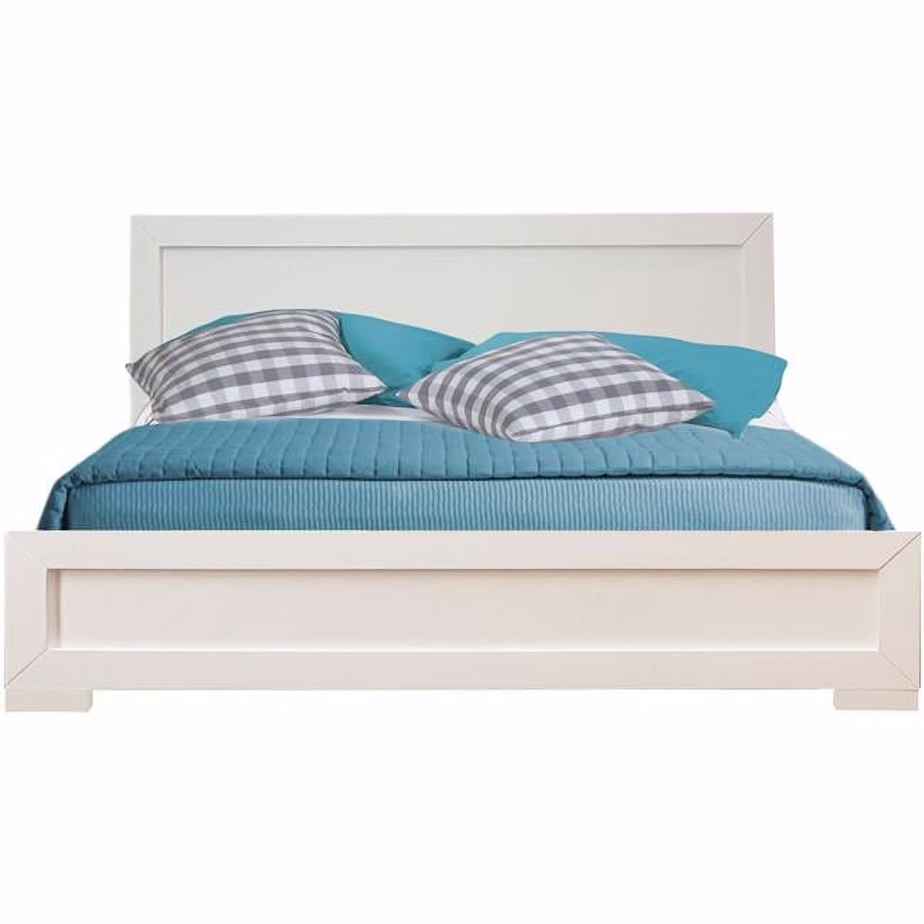 Wood Platform Bed, White - Queen Size