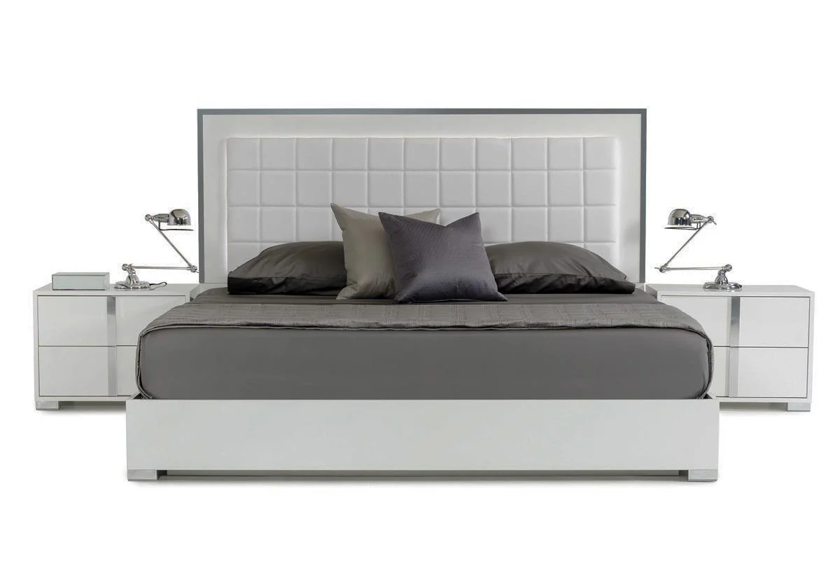 White Glossy Finish King Platform Bed Made In Italy VIG Modrest San Marino