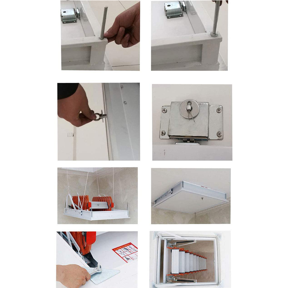 INTBUYING Attic Ceiling Ladder Stairs 10.5ft/13Steps Carbon Steel White 31.5*35.4in