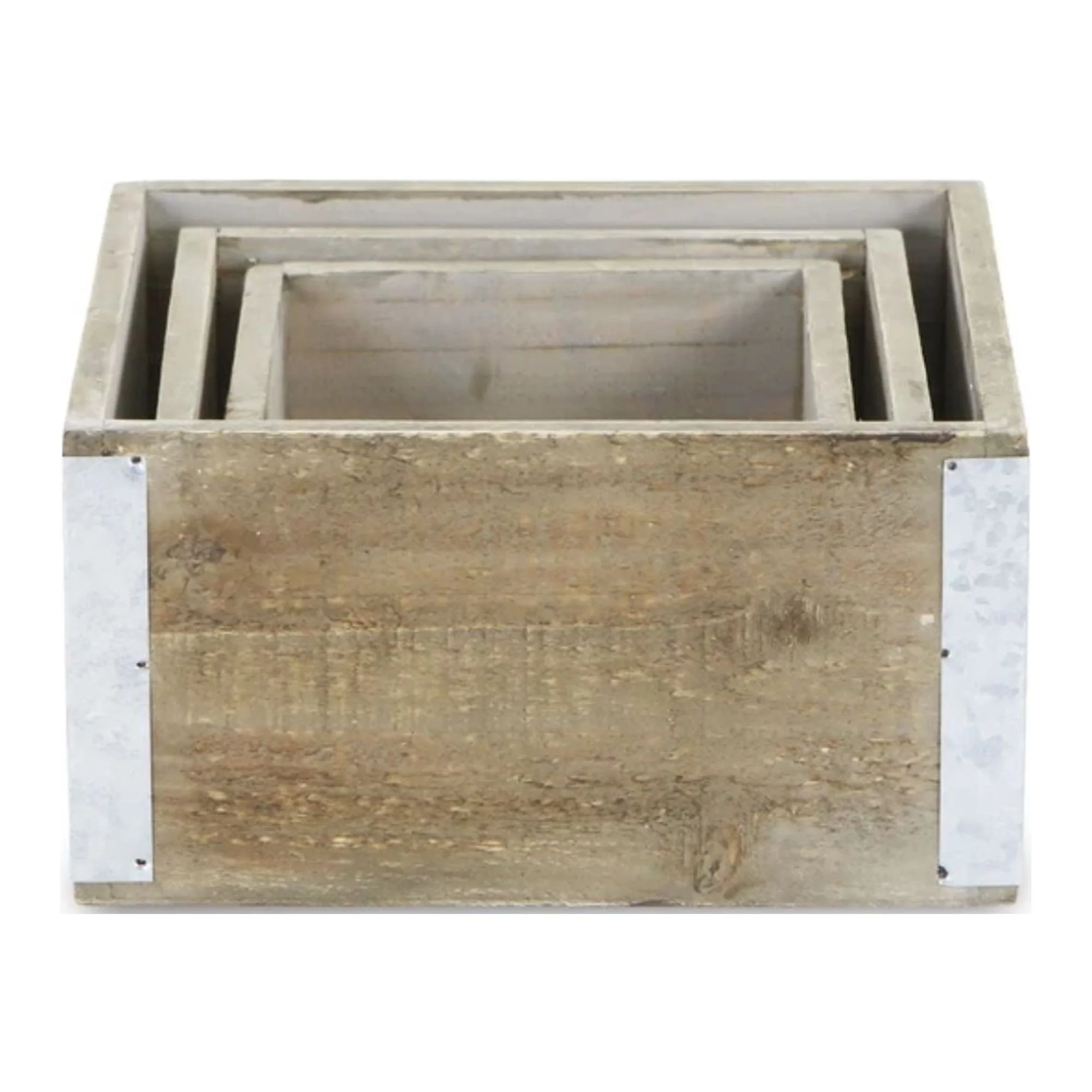 Cheungs Brown Wood Square Crate (Set of 3)