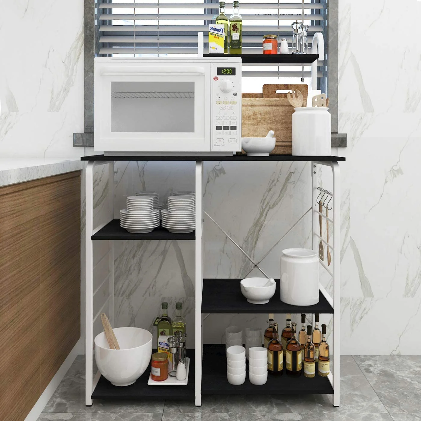 Microwave Cart Coffee Station, Kitchen Bakers Rack, Utility Microwave Oven Stand Storage Cart, Workstation Shelf, Rustic Brown 172-FG