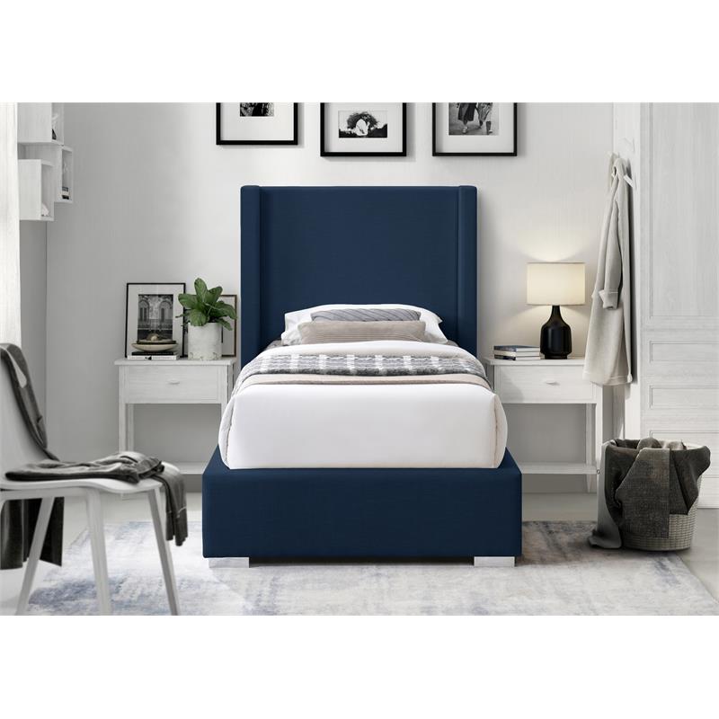 Meridian Furniture Royce Navy Linen Textured Fabric Twin Bed