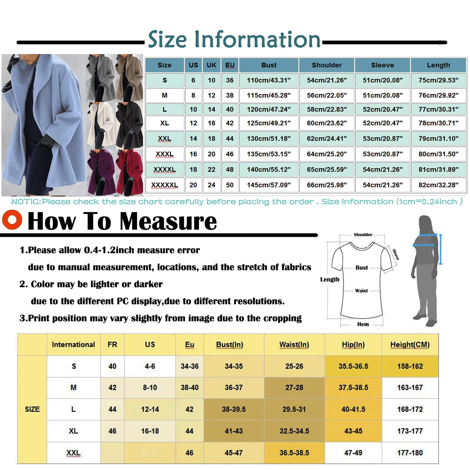 LINMOUA Womens Winter Wool Coat Trench Jacket Ladies Warm Slim Long Overcoat Outwear