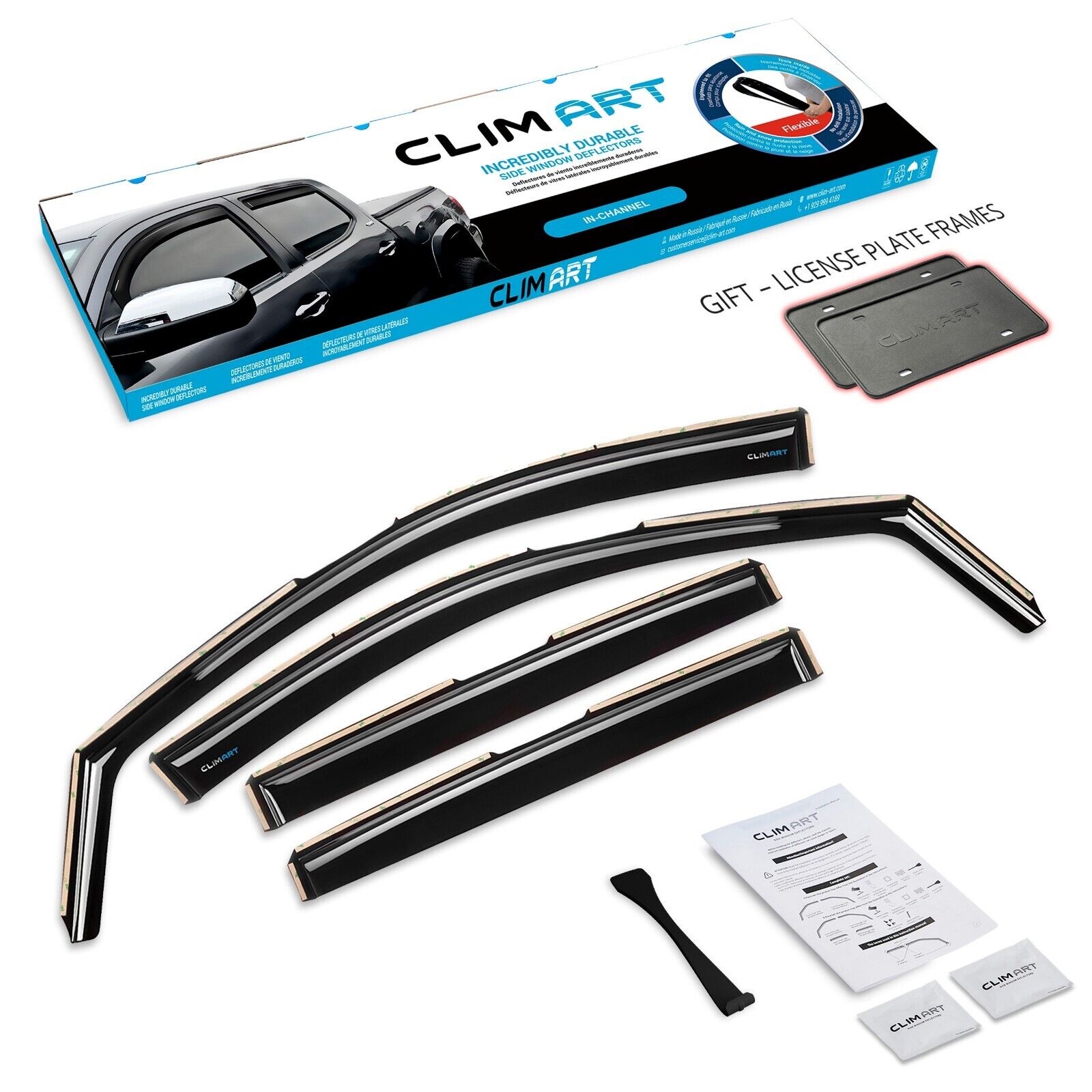 CLIM ART in-Channel Incredibly Durable Rain Guards for Ford Ranger 2019-2023 SuperCrew, Original Window Deflectors, Vent Deflector, Vent Window Visors, Dark Smoke, Truck Accessories, 4pcs - 619124LP
