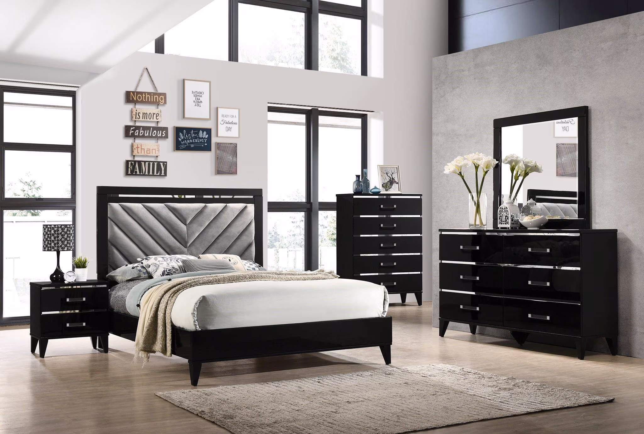 Modern Gray & Black Queen 3pcs Bedroom Set by Acme Chelsie 27410Q-3pcs