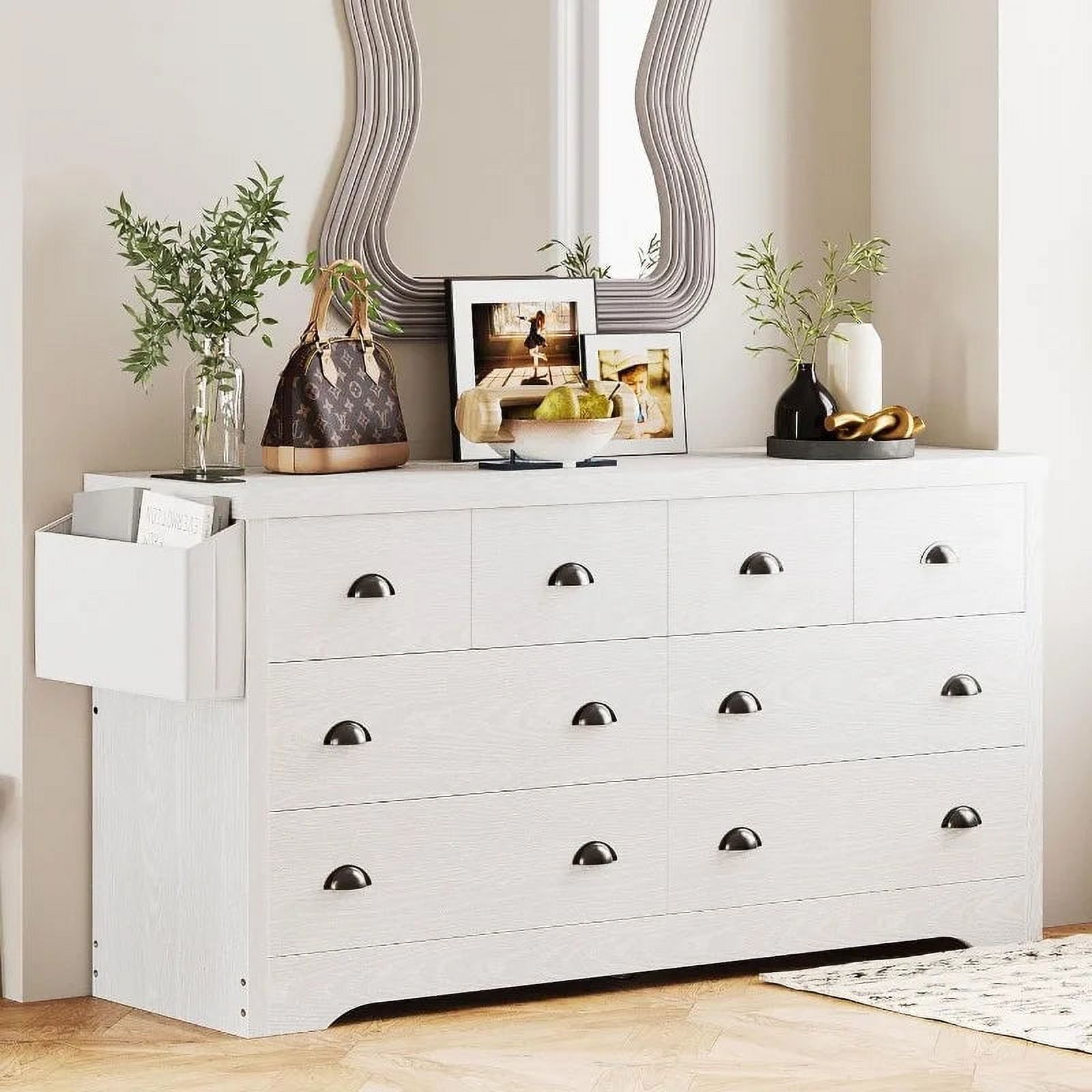 LIKIMIO Dresser 8 Drawer, Modern Wood Bedroom Dresser with With Charging Station and Storage Bag, Storage Chest of Drawers
