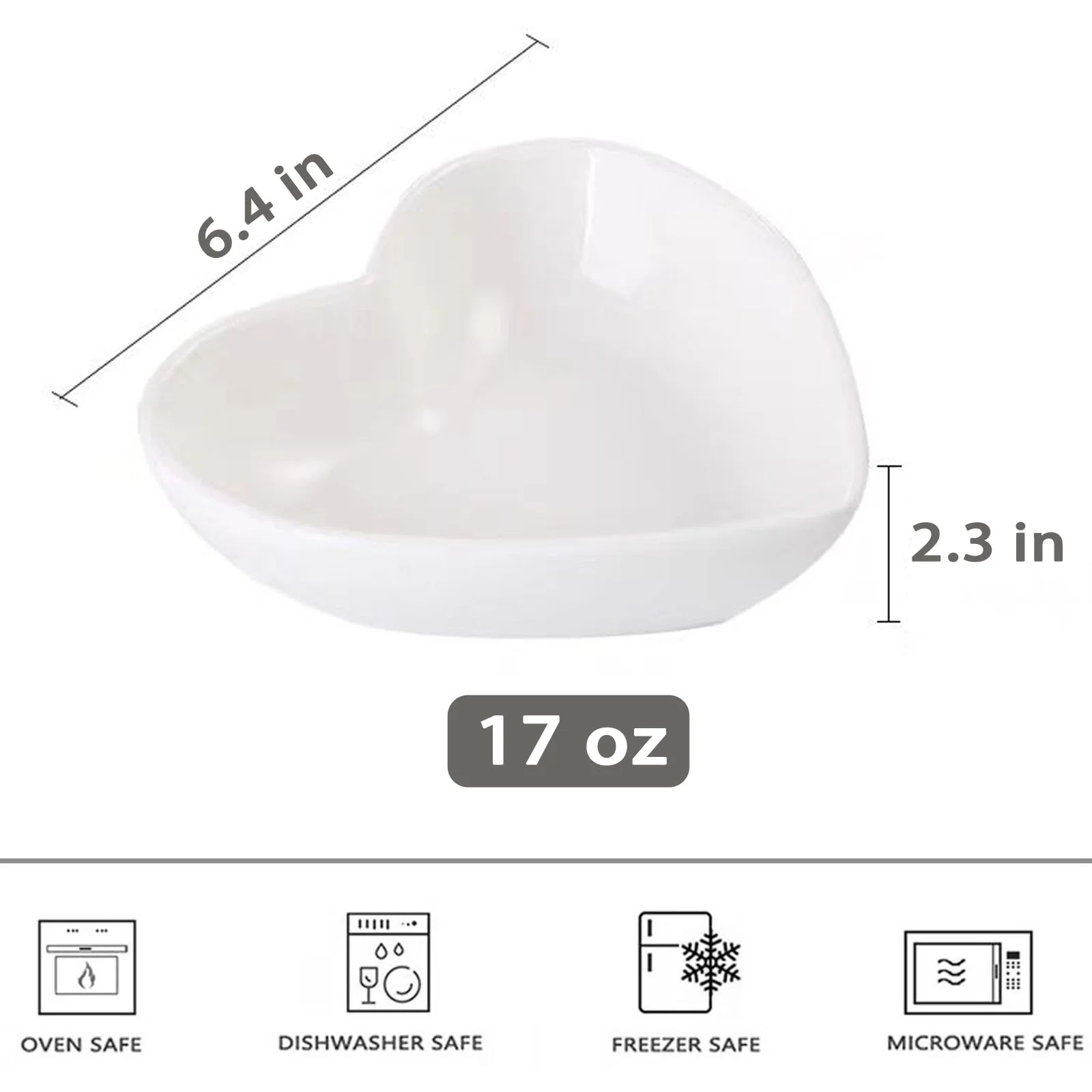 4 Pcs Heart Shaped Ceramic Bowls, 6 in Deep Heart Bowls Dessert Bowls Salad Bowls, White Ceramic Heart Plates, Valentine’s Day Serving Bowls for Cooking Wedding