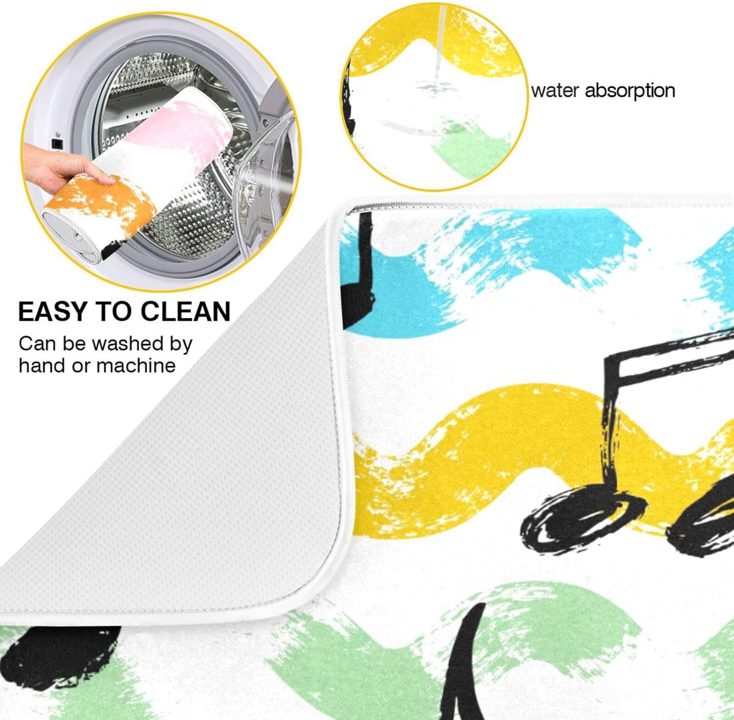 GZHJMY Jumping Note Dish Drying Mat for Kitchen Counter,Super Quick Absorbent Composite Sponge Dish Drying Pad,Heat Resistant Non-Slip Rack Tableware Mat (18x24Inch)for Dishes Coffee Machine Dish Ra