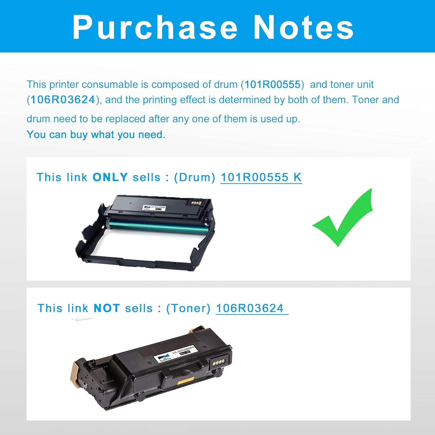 LCL Compatible Drum Unit Replacement for Xerox Phaser 3330 WorkCentre 3335 3345 101R00555 3345VDNi Phaser 3330DNi