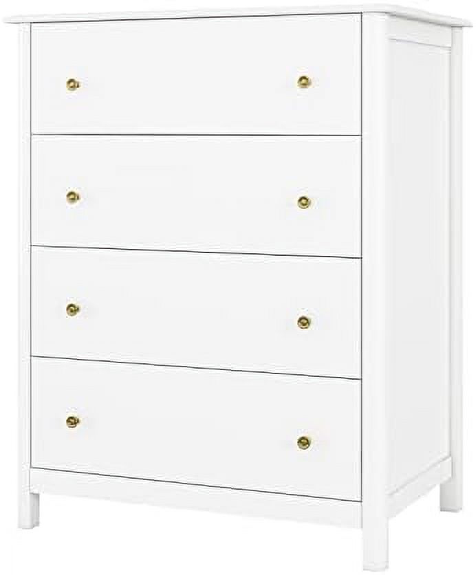 White Dresser with 4 Drawers   Dresser Chest of Drawers  4 Drawer Dresser  Tall Wood Dresser  Cabinet for Living Room  Entryway  Hallway  Ivory White