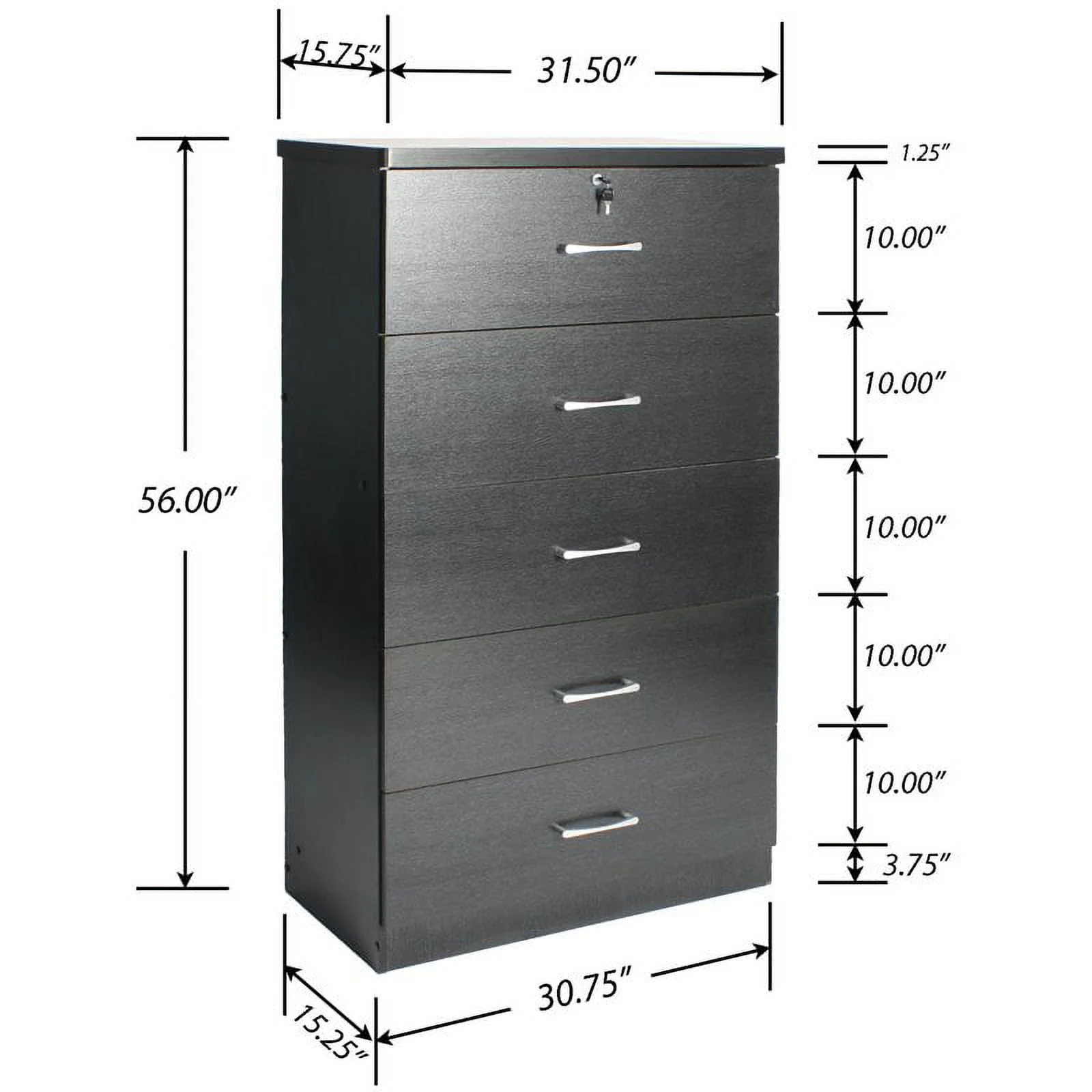 Home Square 3-Piece Set with Twin Bed 5-Drawer Chest Bedroom Dresser Nightstand