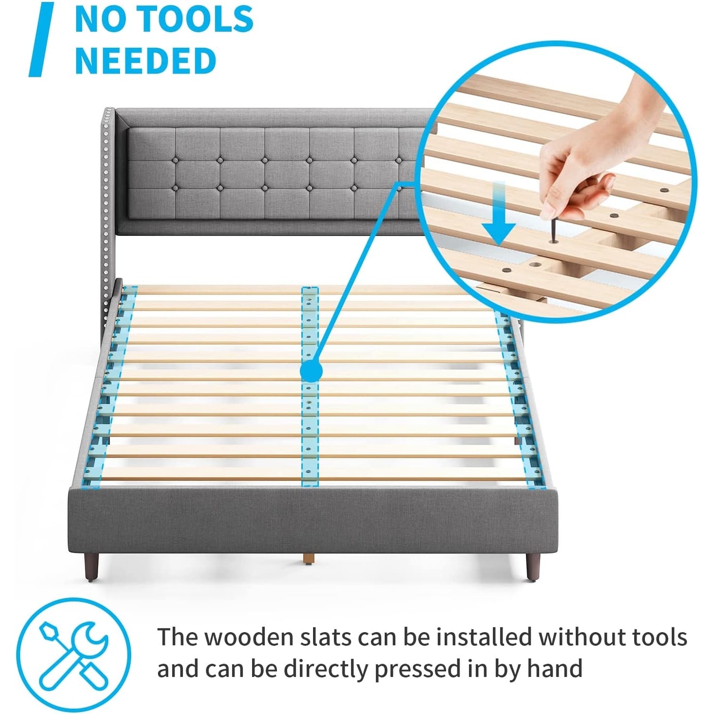 Mixoy Thin Velvet Bed Frame with Button Tufted Design Headboard Dark Grey - King