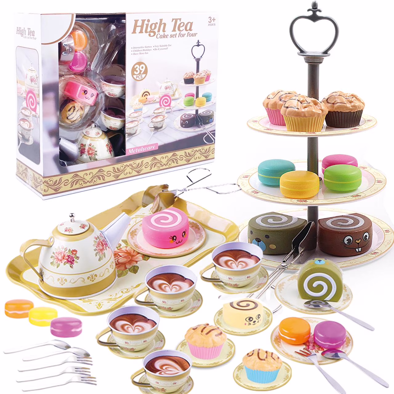Kididdo Tea Set for Little Girls Age 3,4,5,6 Best Pretend Play Tea Party Gift Set with Food Accessories for Toddlers 39 Pcs