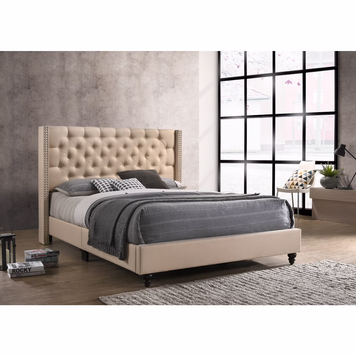 Glory Furniture Julie Fabric Upholstered Queen Bed in Beige
