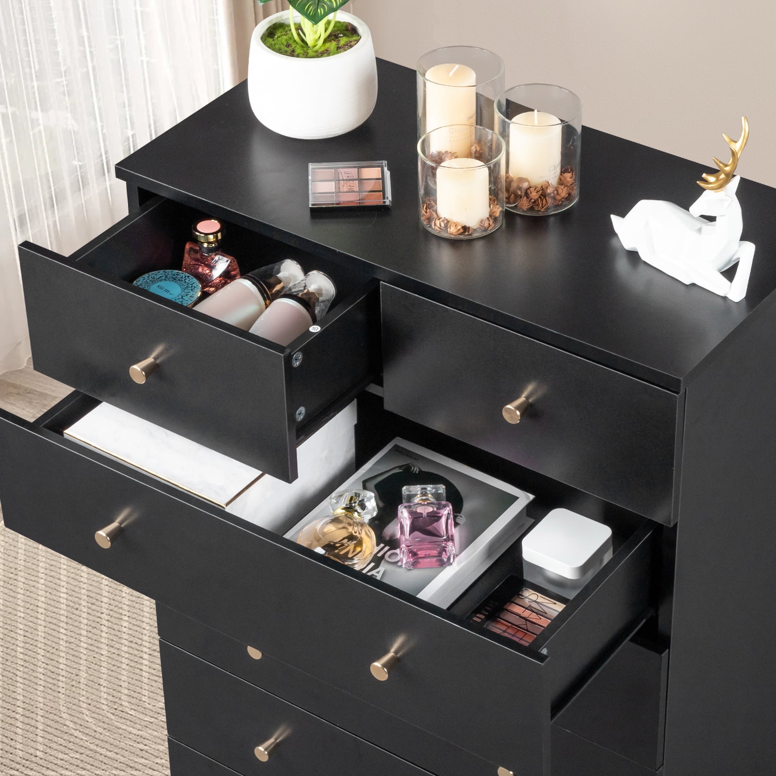 Modern Simple 5-Drawer Dresser Black