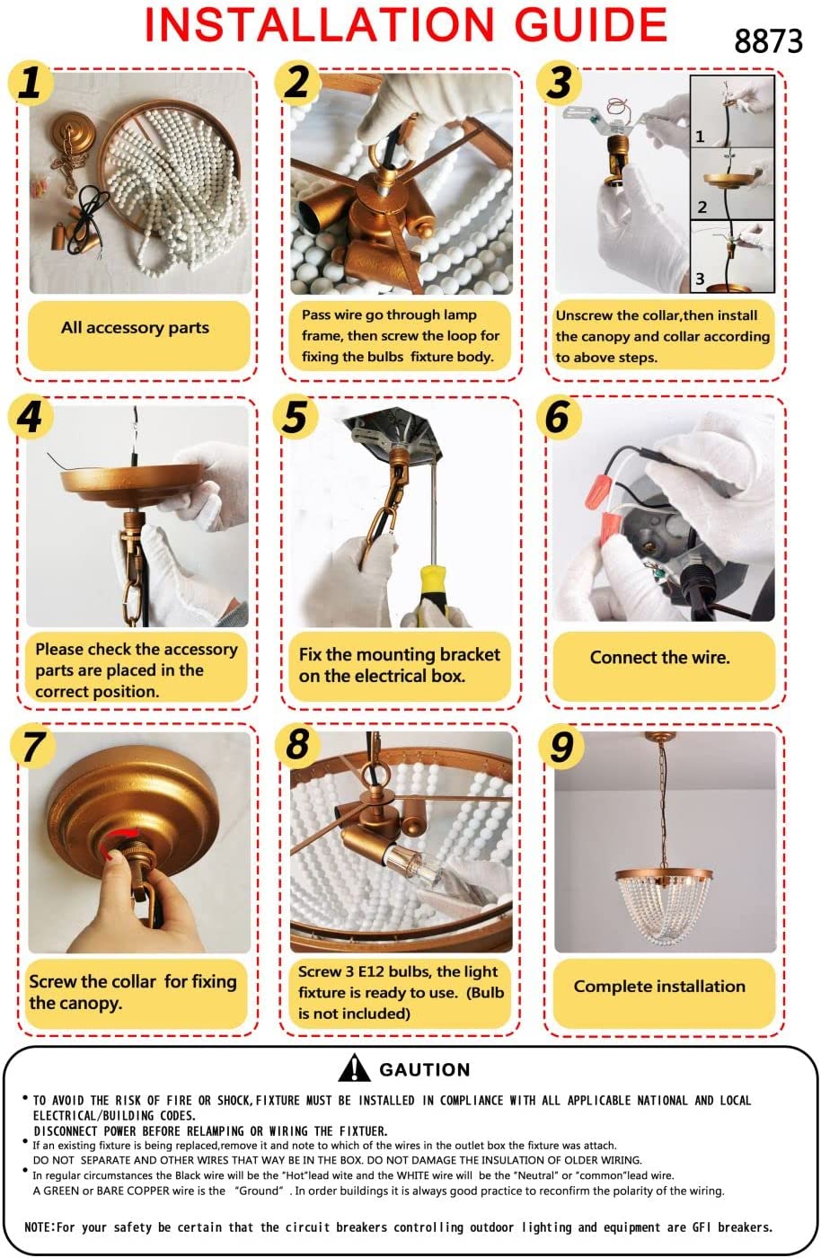 Oukaning 3-lights Boho Wood Bead Chandelier Adjustable Height Pendant Light Ceiling Lamp Bohemian-inspired 15.5