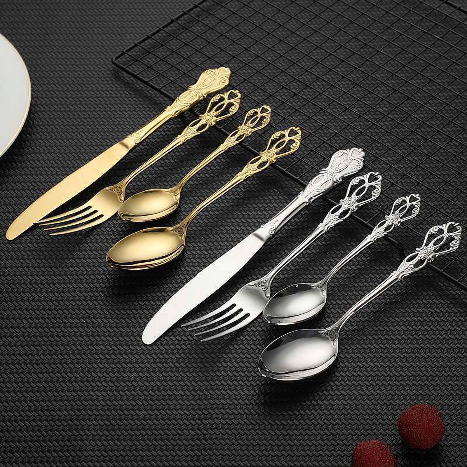 24pcs Cutlery Set Gold Dinnerware Spoon Dinner Silverware Tableware Gifts