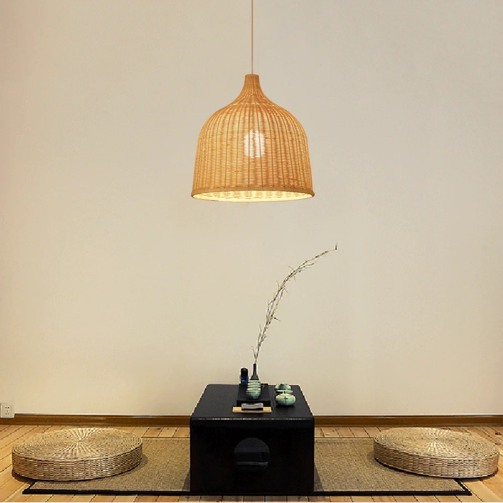 TFCFL Modern Bamboo Rattan Lights Fixture Bamboo Wicker Chandelier Basket Hanging Lamp Shades Decor 17.72
