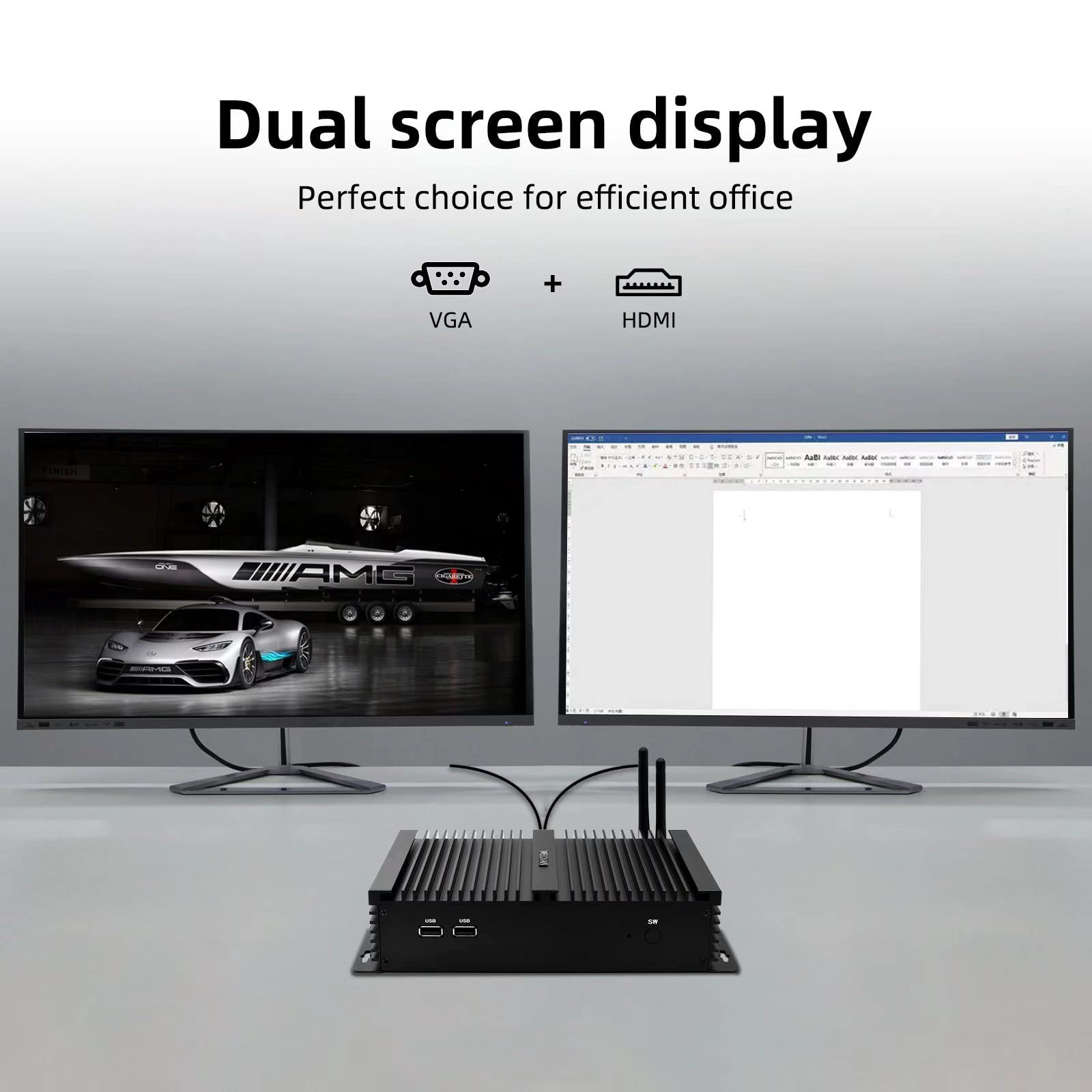 Industrial PC, Mini Desktop PC, Quad Cores Celeron J4125, VGA and HDMI Dual Display Output, 2USB3.0, 2USB2.0, 6RS232 COM, Dual RJ45 Gigabit Ethernet, Dual Band WiFi, BT4.0(8GB DDR4 RAM 128GB SSD)