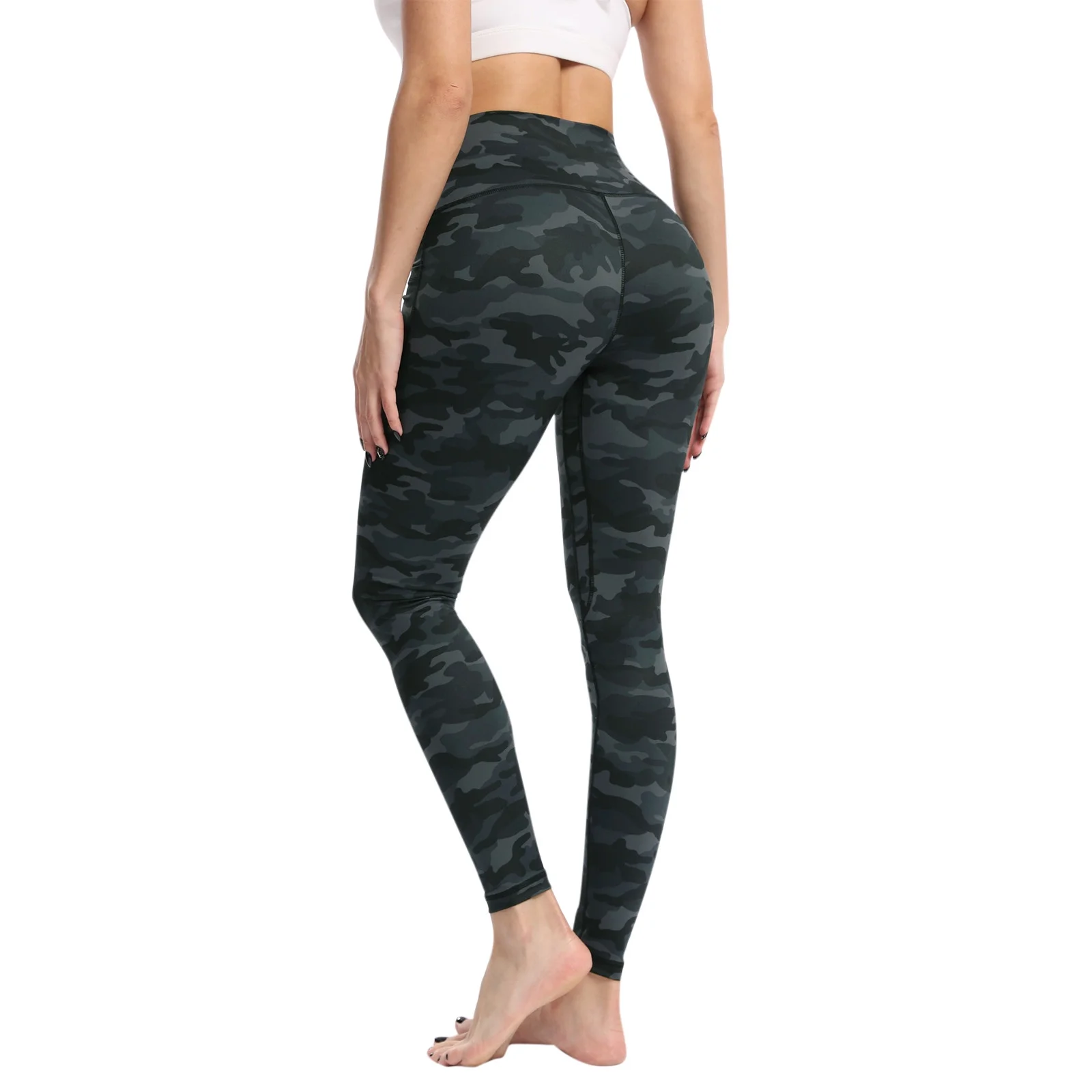 Women's Ultra Fine Brushed Camouflage Printed Yoga Pants With Pockets High Waist And Thin Fitness Sports Yoga Pants(M M)