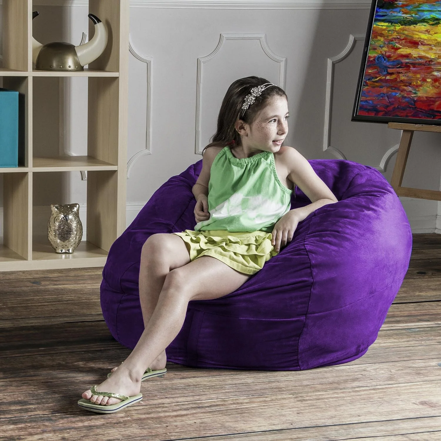 3 Ft Bean Bag Chair With Removable Cover, Grape