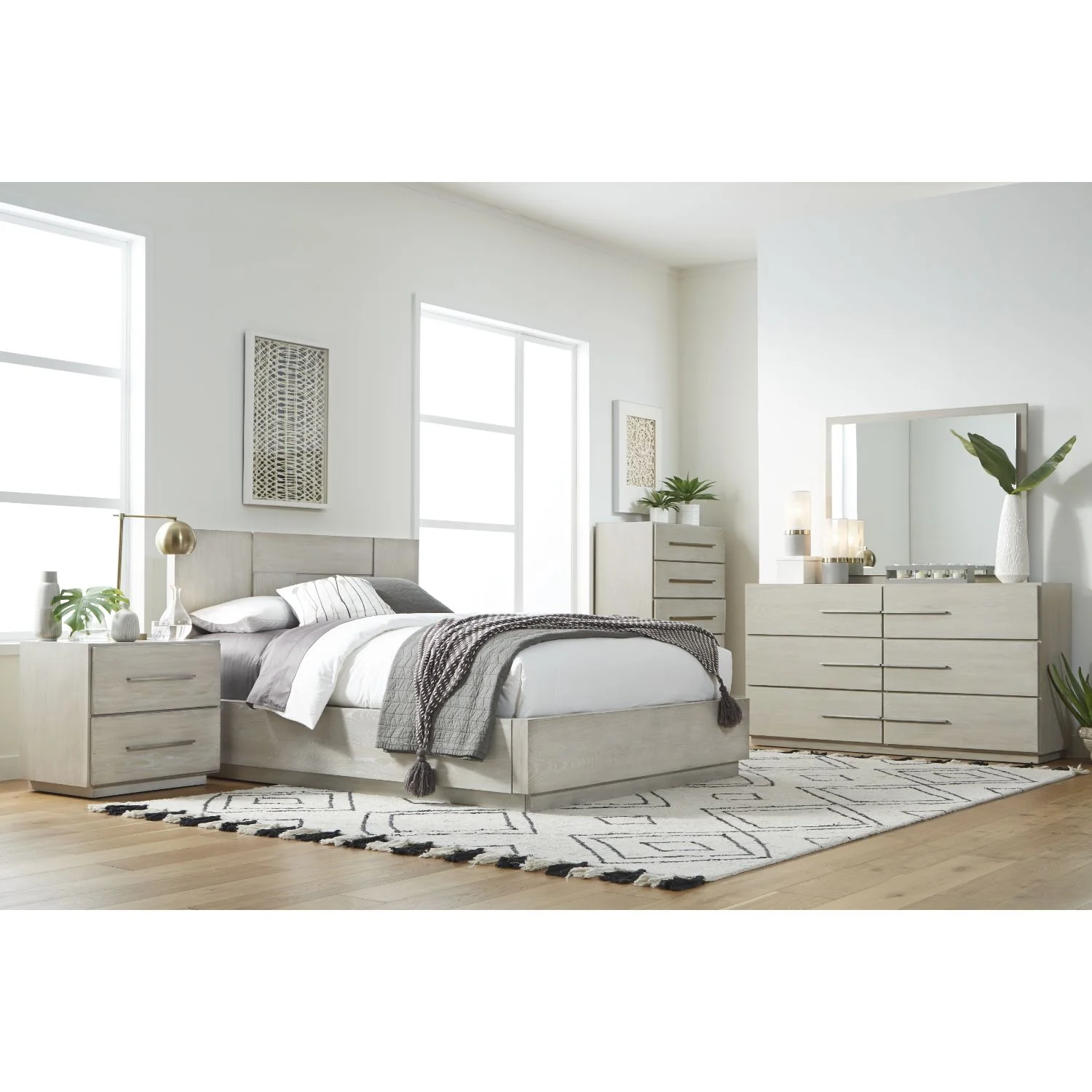 Modus Destination 6 PC King Panel Bedroom Set in Cotton Grey