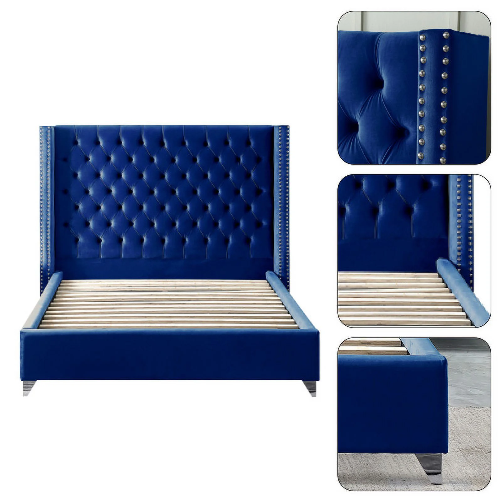 Extra tall upholstered bed Blue modern bed Velvet