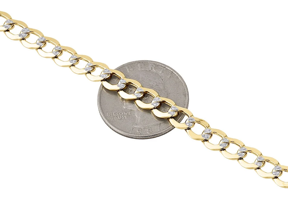 Men's 10K Yellow Gold Hollow Cuban Curb Link 6.50mm Diamond Cut Bracelet 8