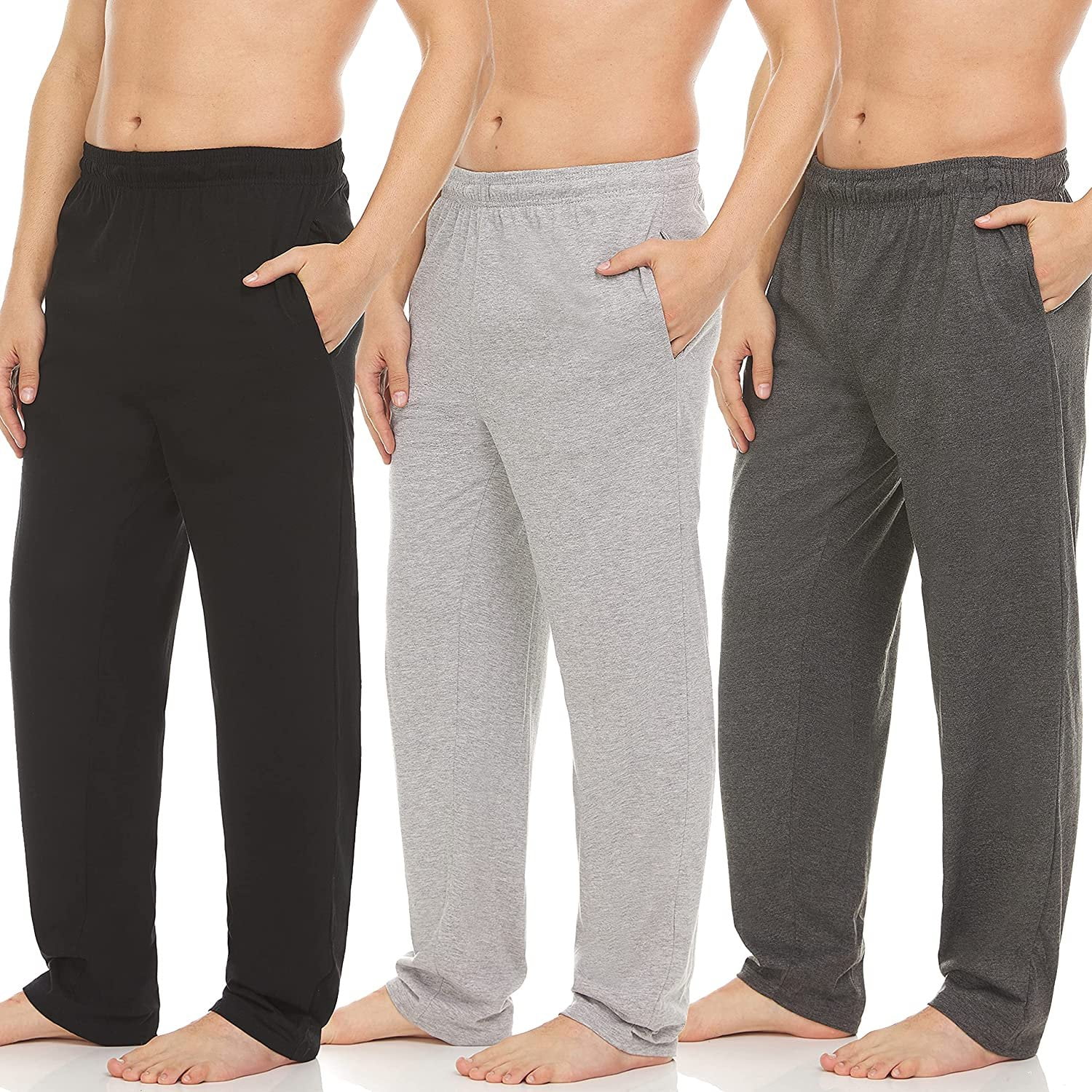 Essential Elements 3 Pack: Mens Cotton Sleep Pants - 100% Cotton Jersey Lounge Casual Sleep Bottoms PJ Pajama Pants