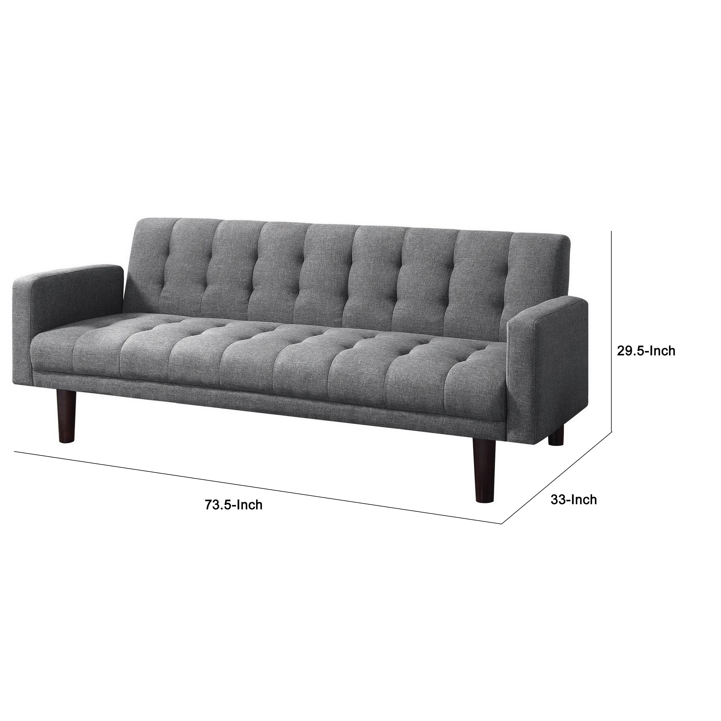 74 Inch Sofa Bed, Tufted Gray Linen Like Fabric, Track Arms, Hardwood Frame