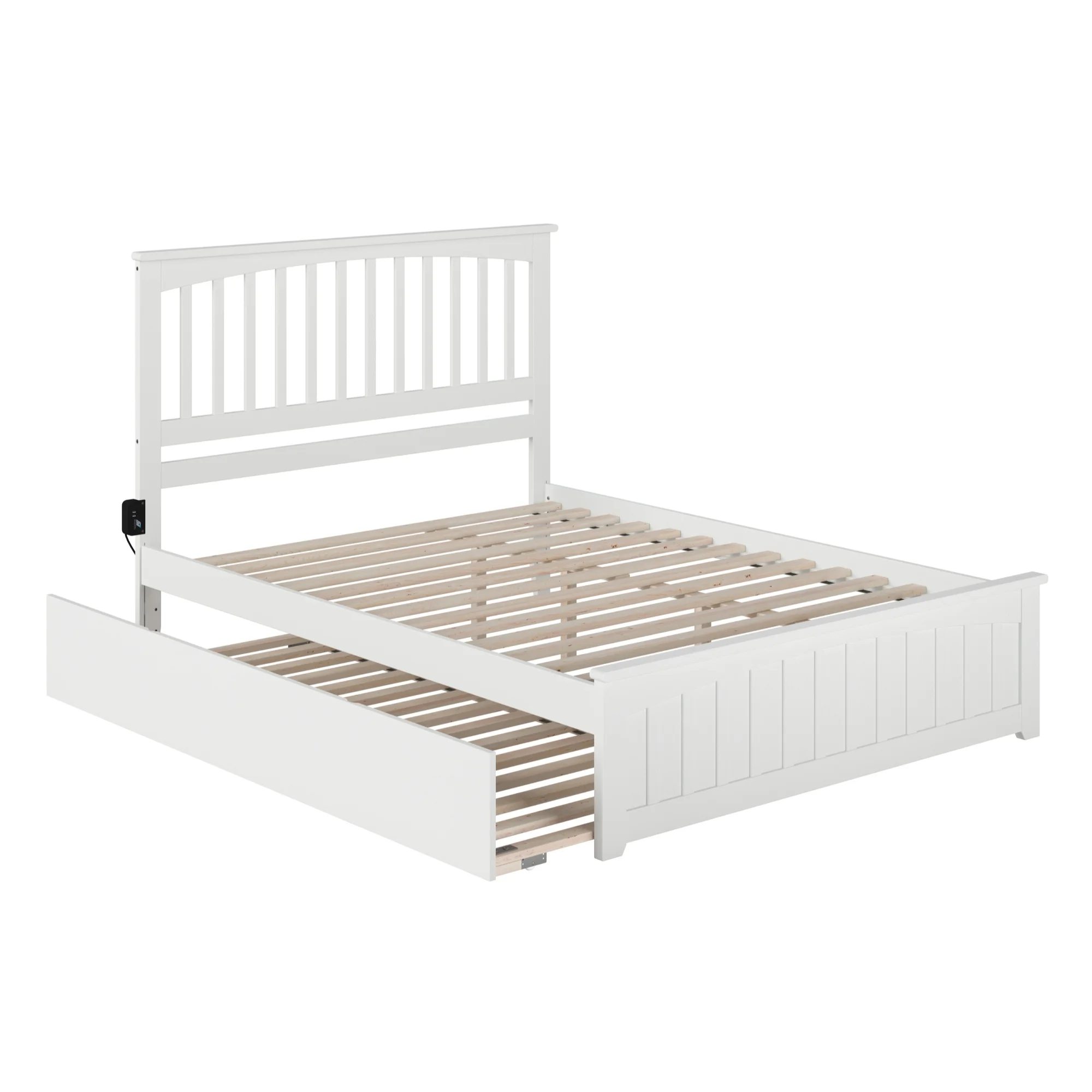 AFI Mission Solid Wood Queen Bed and Footboard with Twin XL Trundle in White