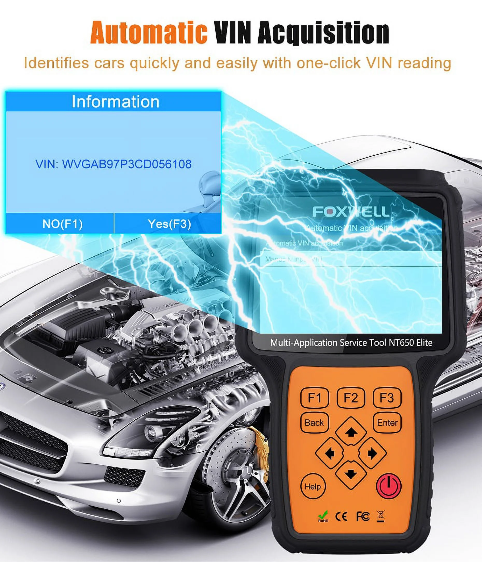 Foxwell NT650 Elite Car OBD2 Scanner ABS SRS Engine Code Reader ABS Bleeding EPB TPS Battery Oil Light Reset SAS Calibration 26 Maintenance Reset Services Automotive Diagnostic Tool