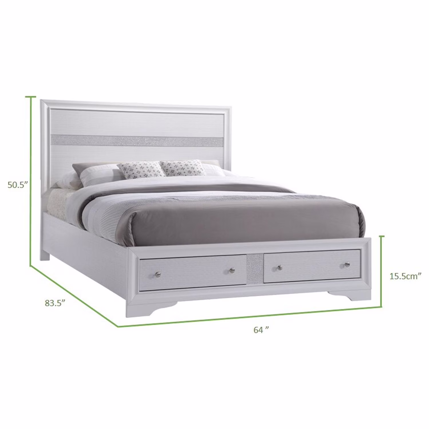 Matrix Traditional Style Queen Size Storage Bed in White made with Wood