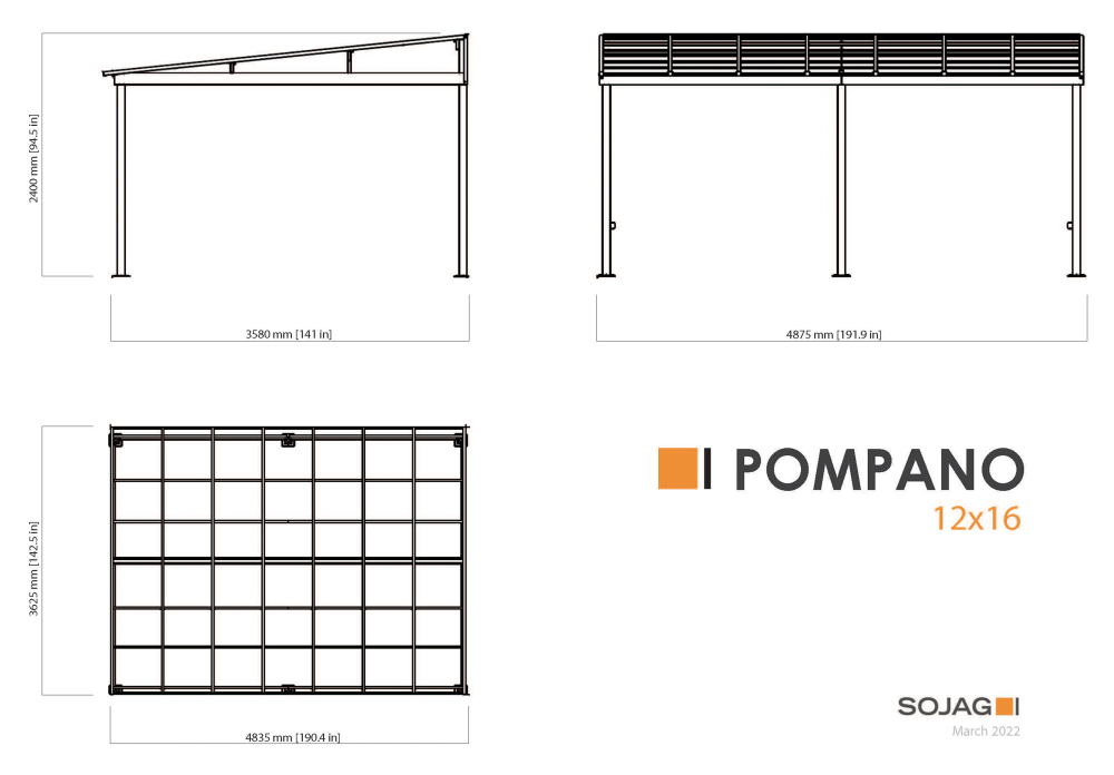 Sojag Pompano 12x16 wall gazebo - grey