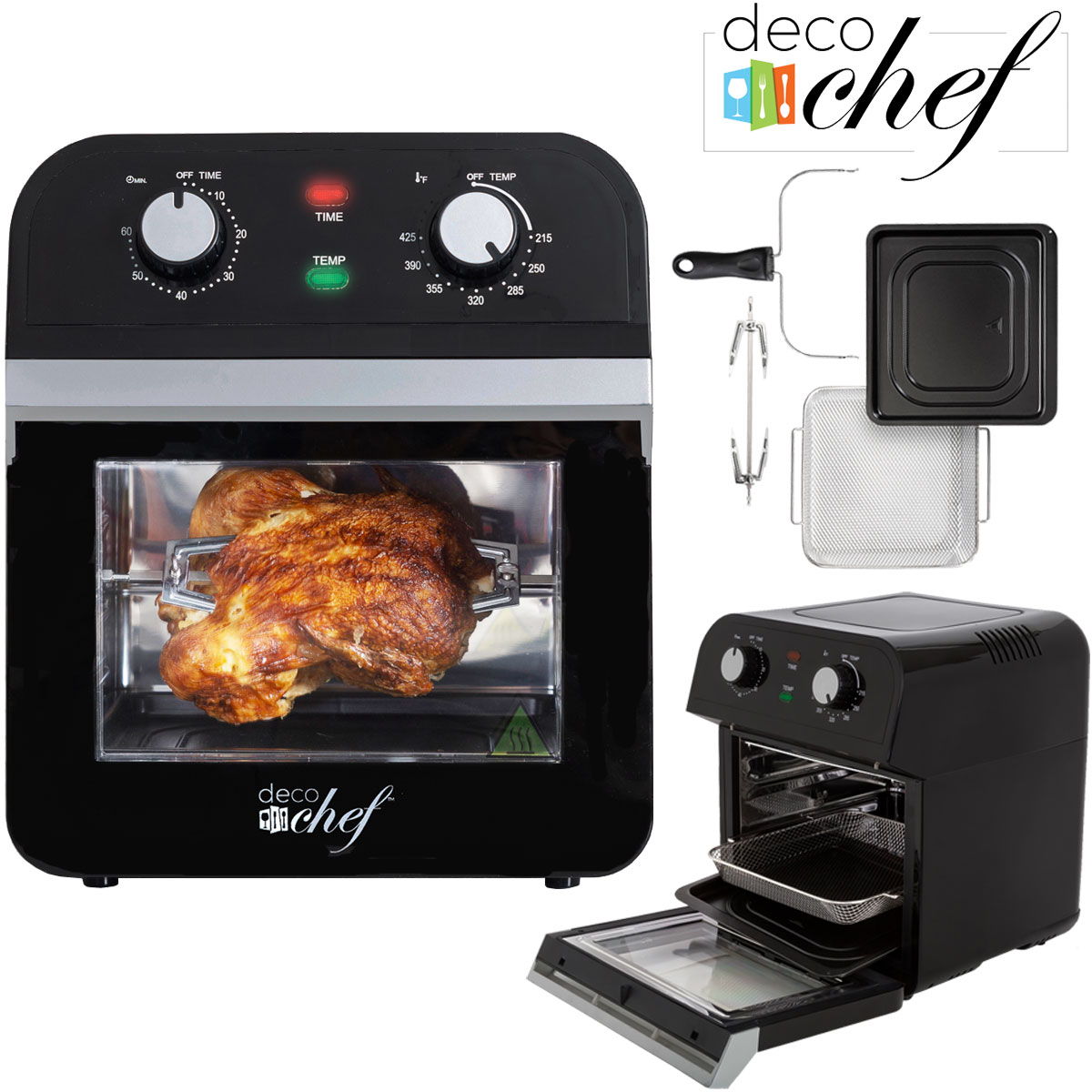 Deco Chef XL 12.7 Quart Oil-Free Air Fryer Multi-Function High Capacity Countertop Convection Oven, Toaster, Rotisserie All-in-One Healthy Kitchen Oven Instructional Cook Book Included