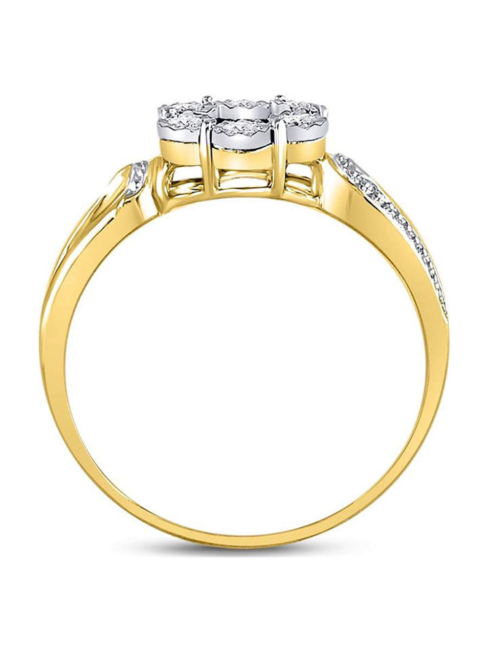 Diamond Princess Yellow-tone Sterling Silver Womens Round Diamond Flower Cluster Ring 1/10 Cttw