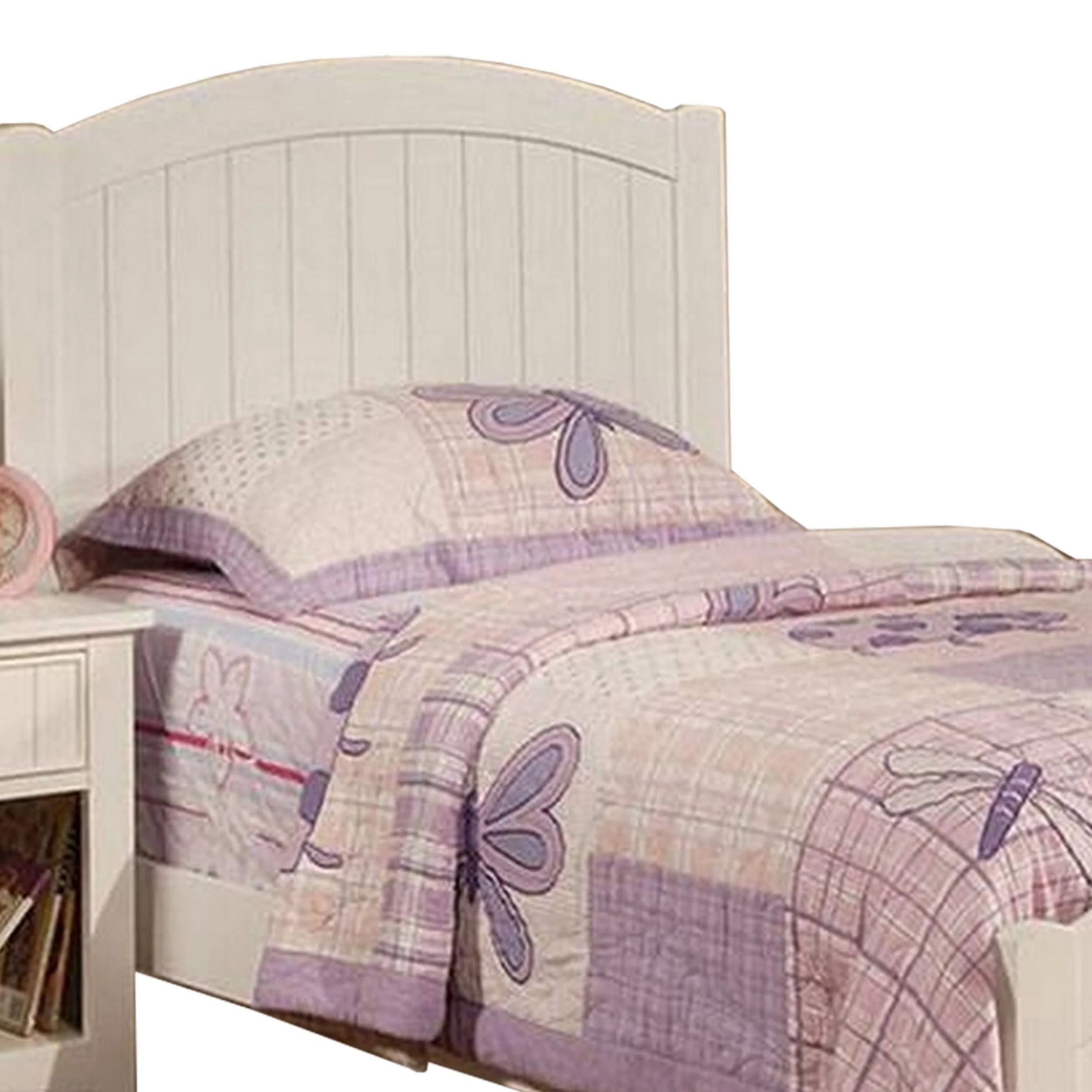 Shov Twin Size Bed, Arched Headboard, Classic White Wood Construction - Saltoro Sherpi