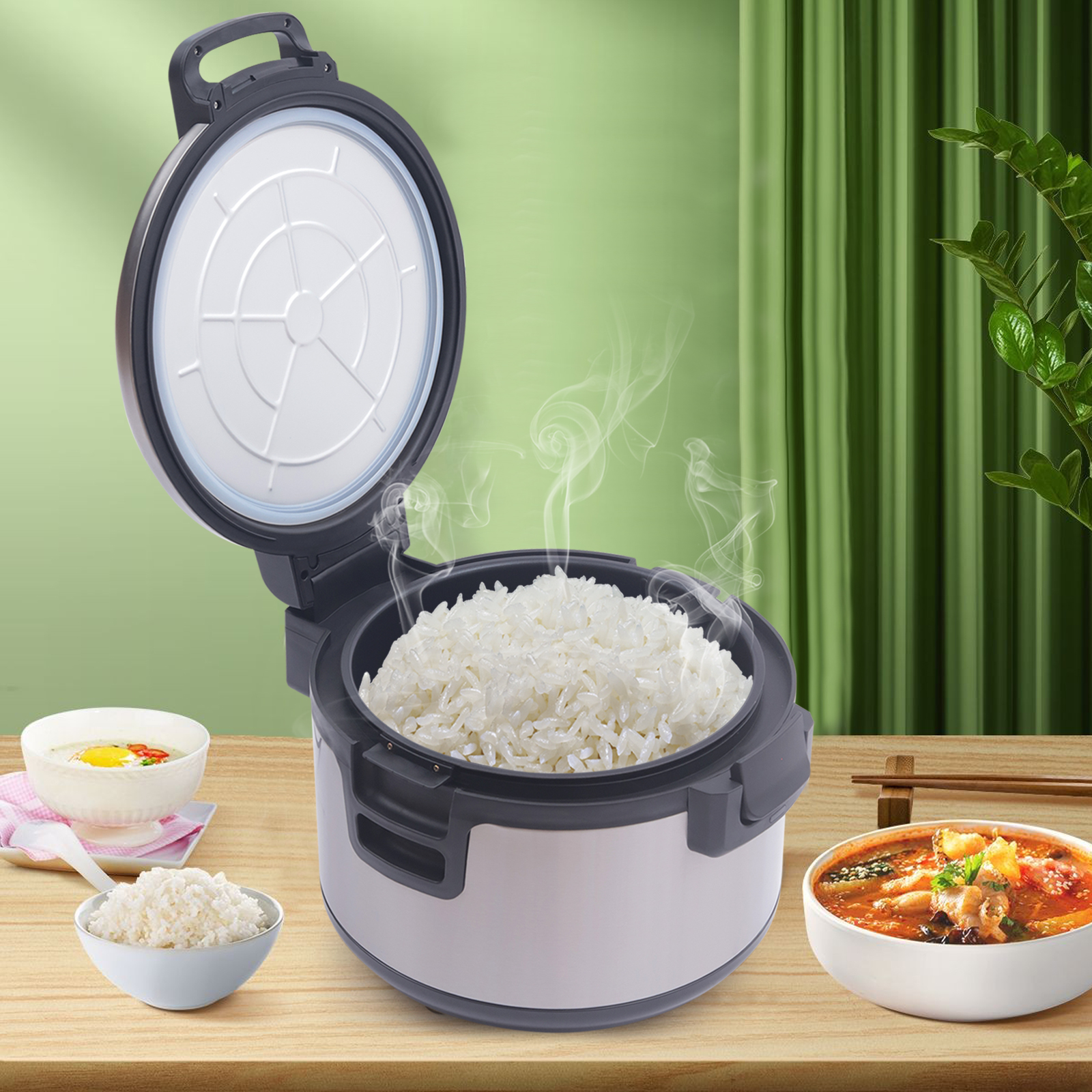 Miumaeov Rice Warmer Commercial with Dual Temperature Control Design, Non-stick Inner Pot, Efficient Insulation Electric Rice Warmer, Stainless Steel, 19 L/20QT-Large